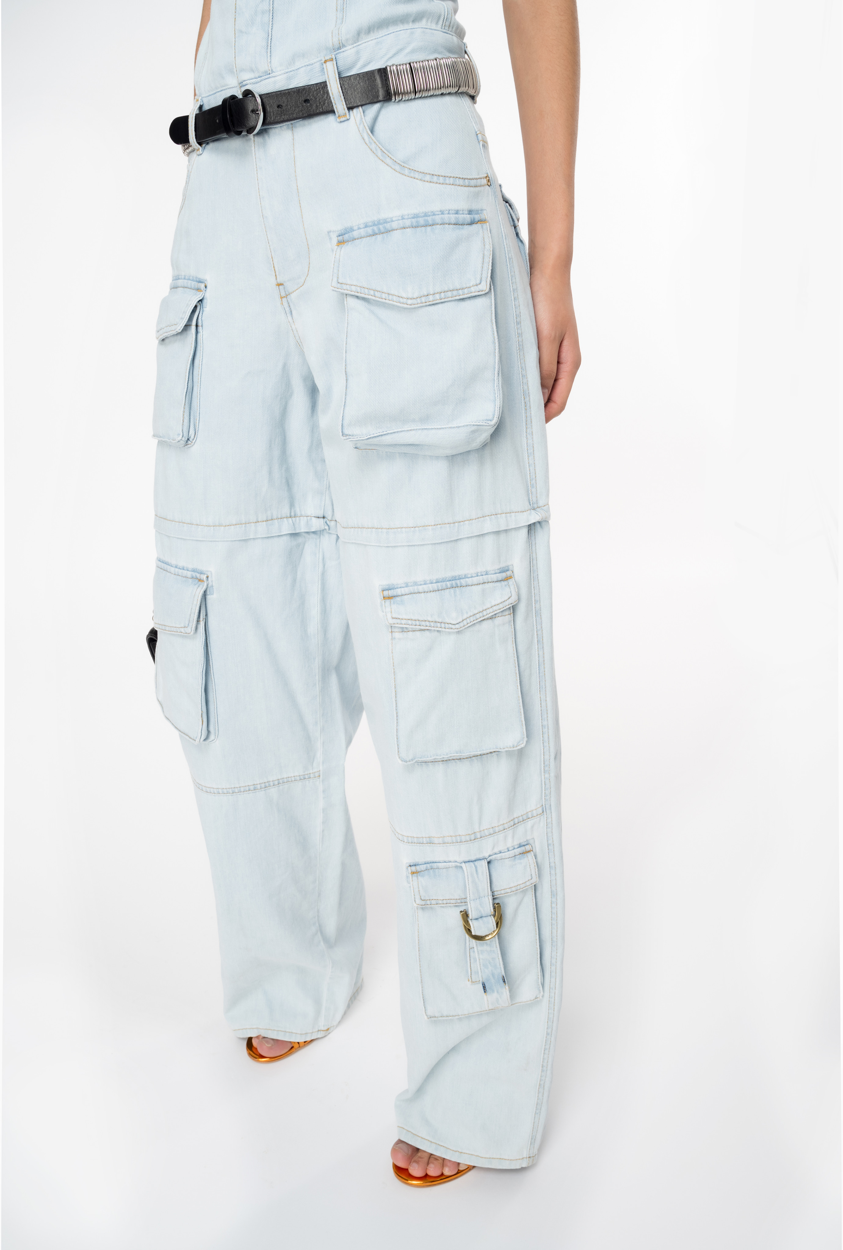 Shop Pinko Baby Blue Denim Bustier Jumpsuit In Light Bleach Wash