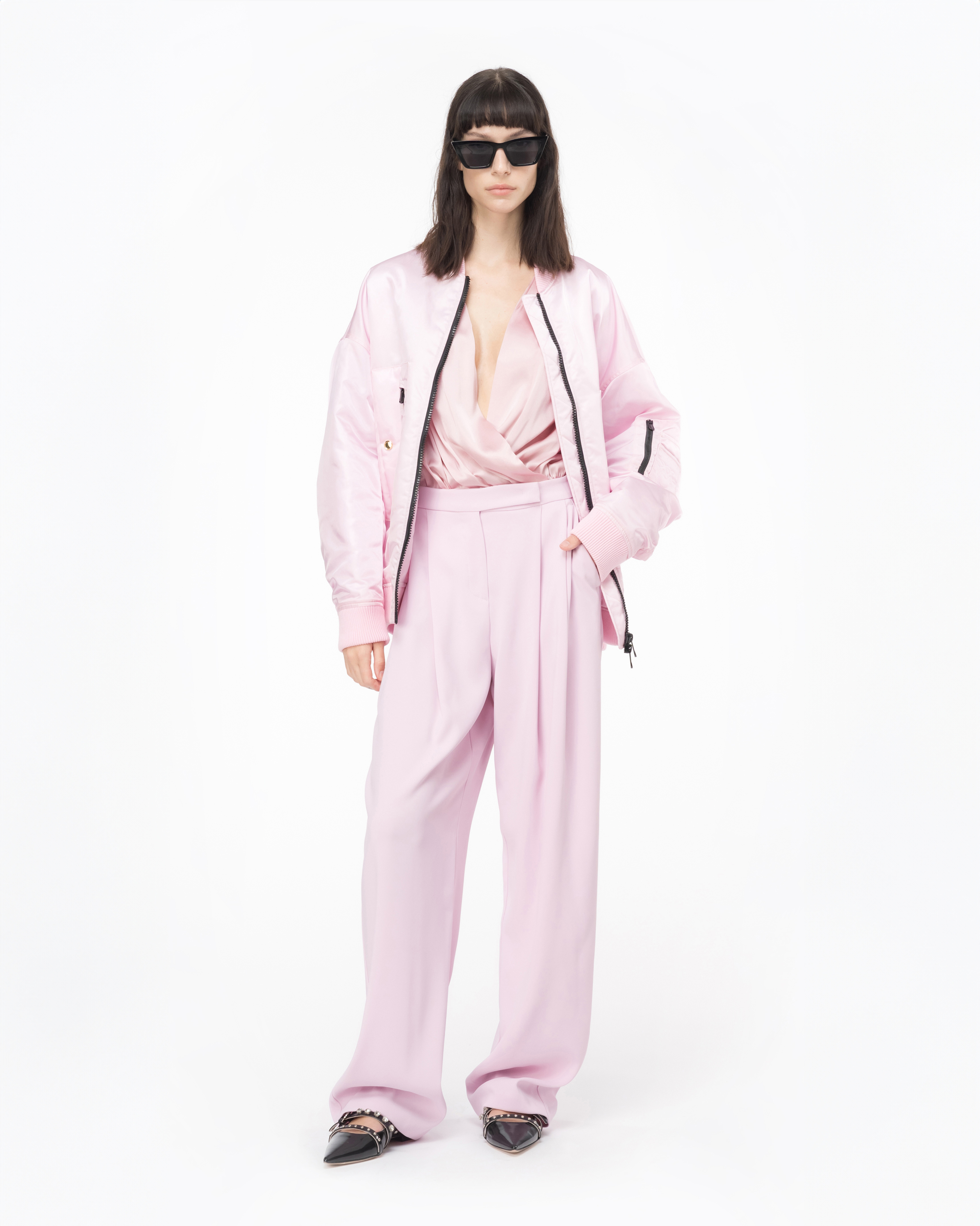 Shop Pinko Technical Satin Bomber Jacket In Pink Sweet Lilac