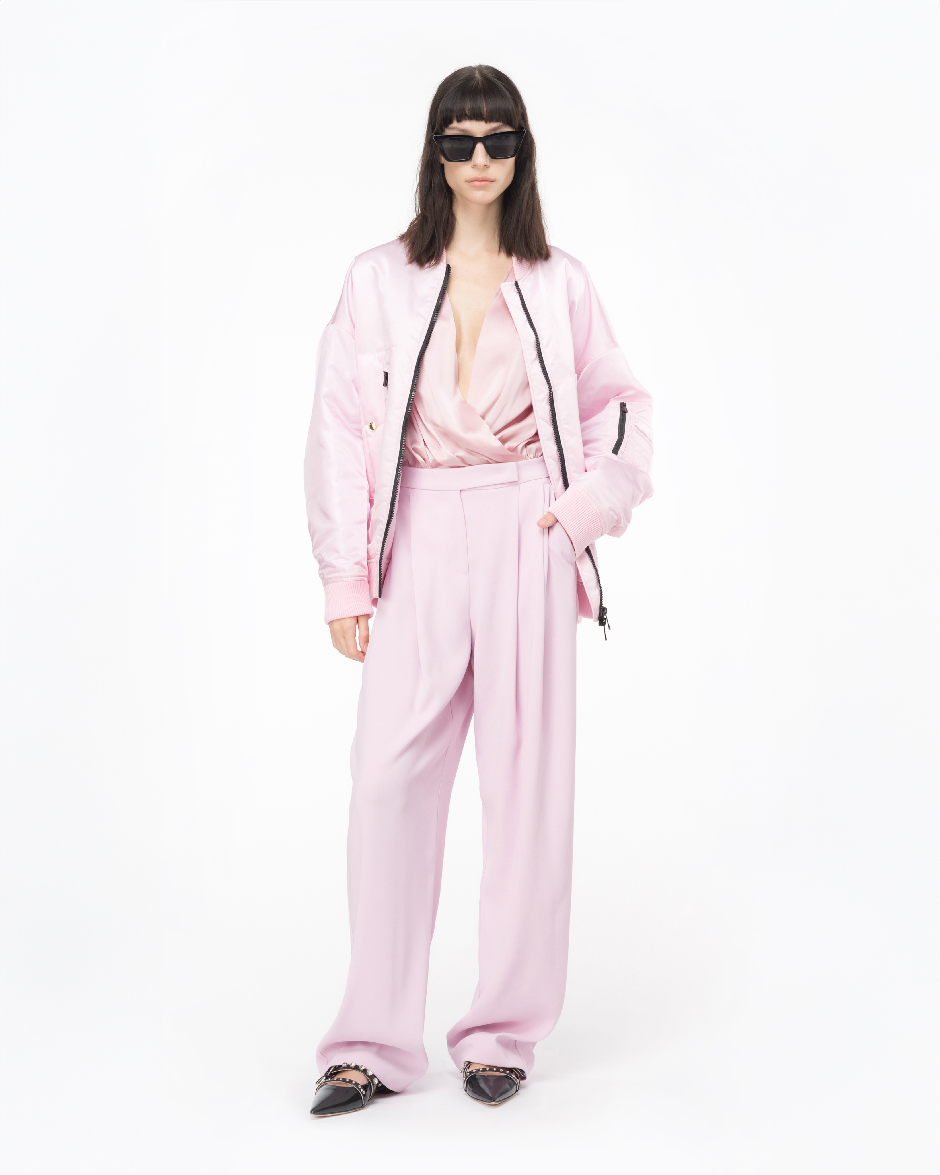 Shop Pinko Bomber En Satin Technique In Pink Sweet Lilac