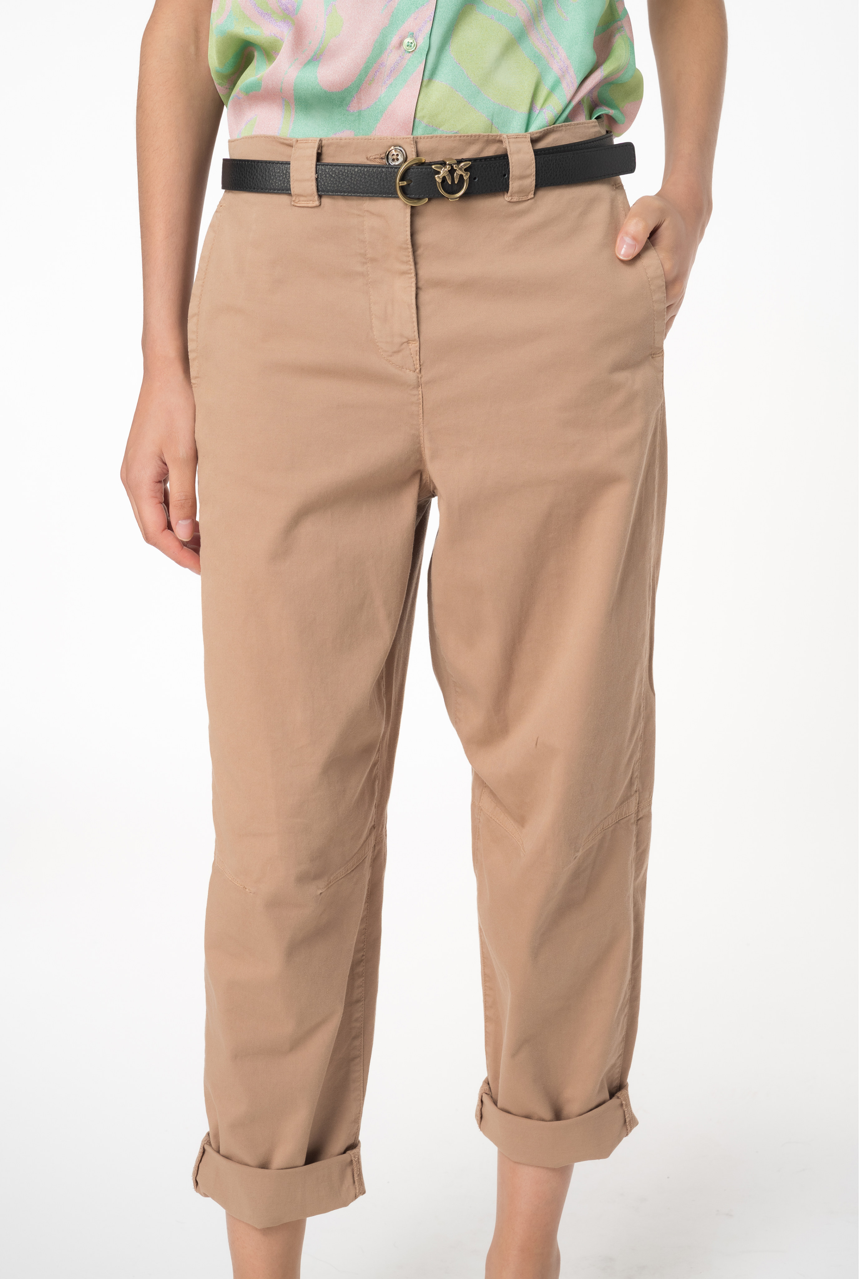 Shop Pinko Pantalon Carotte En Tricotine In Beige Brun Fauve