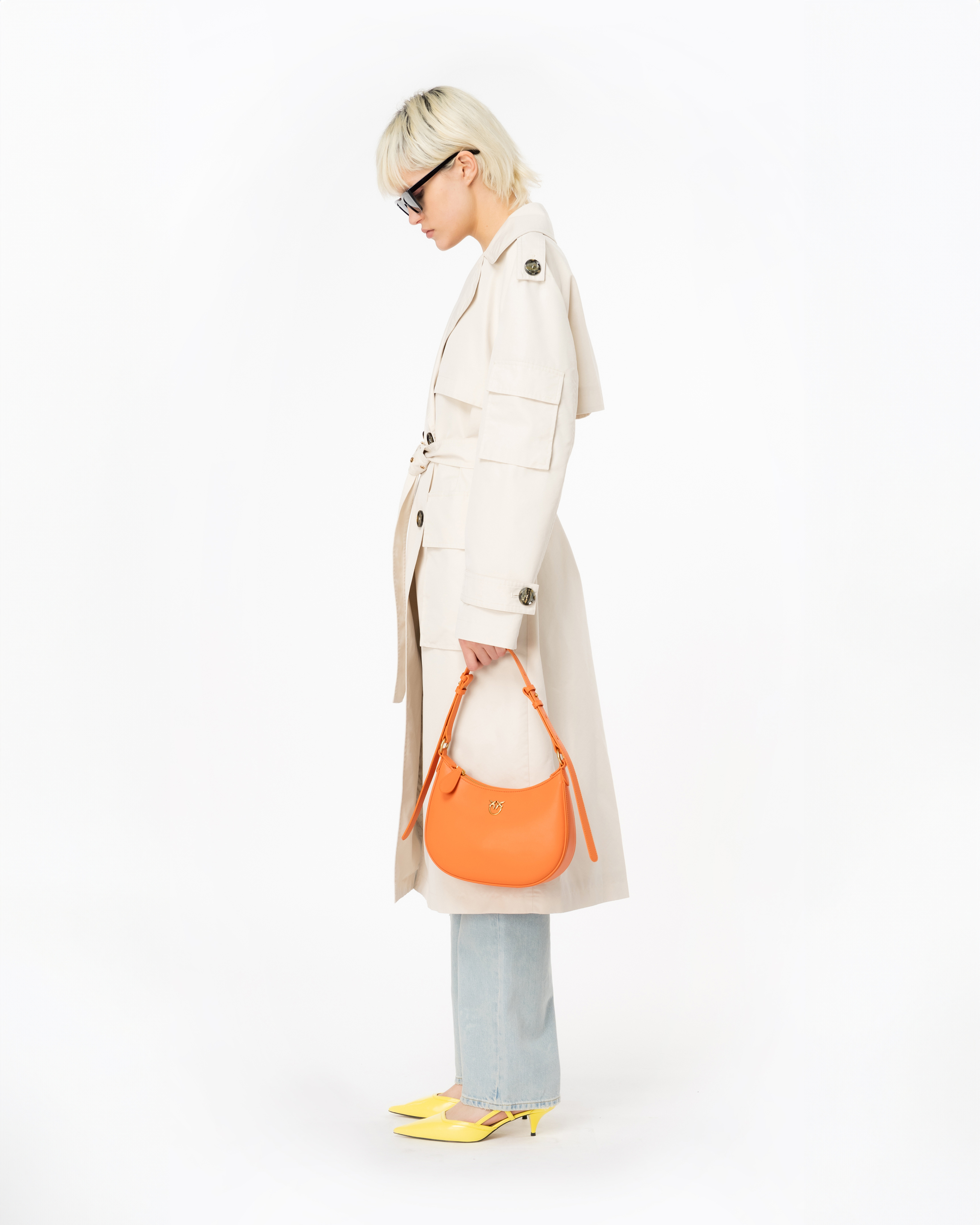 Shop Pinko Trench En Gabardine Technique In Beige-farine D'avoine