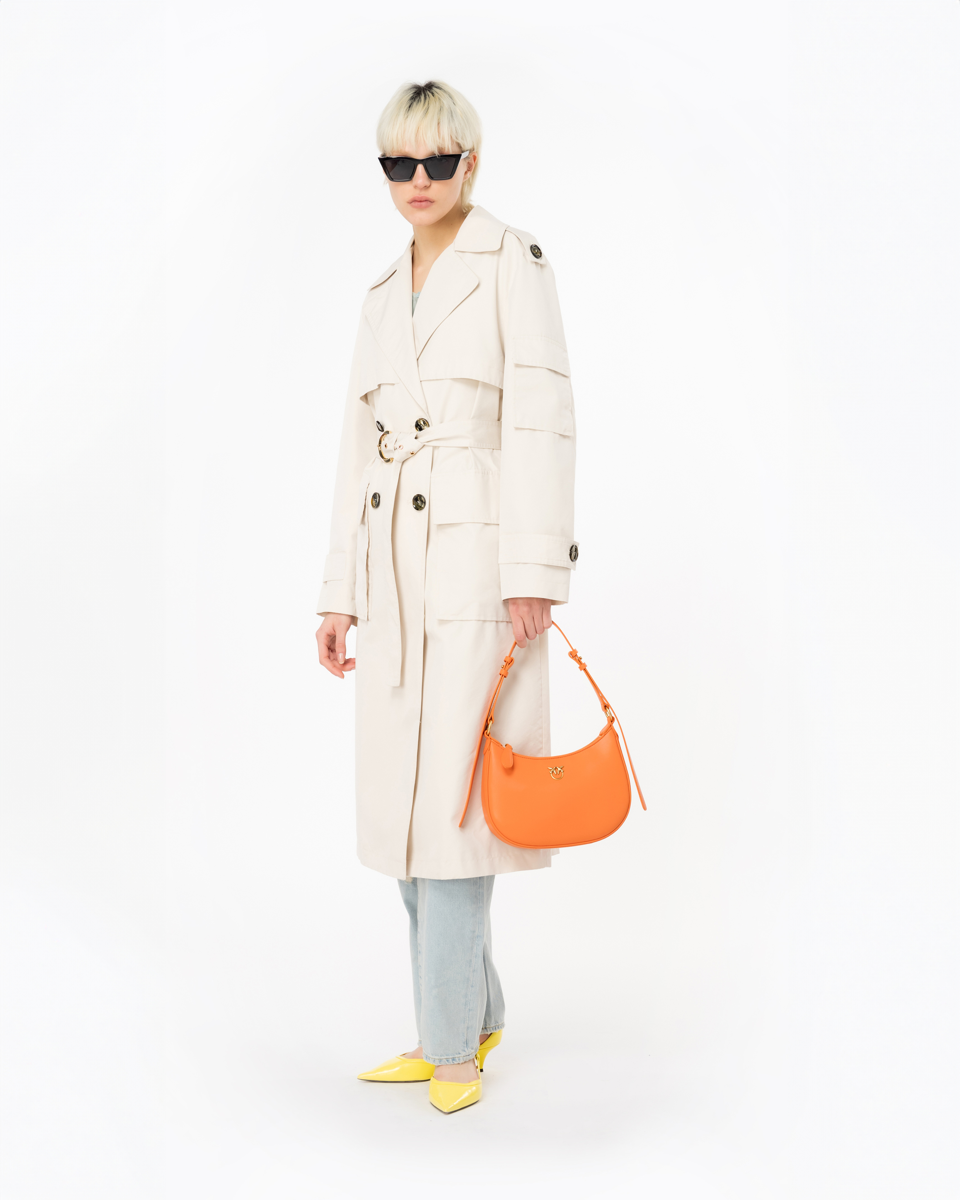 Shop Pinko Technical Gabardine Trench Coat In Beige-farine D'avoine