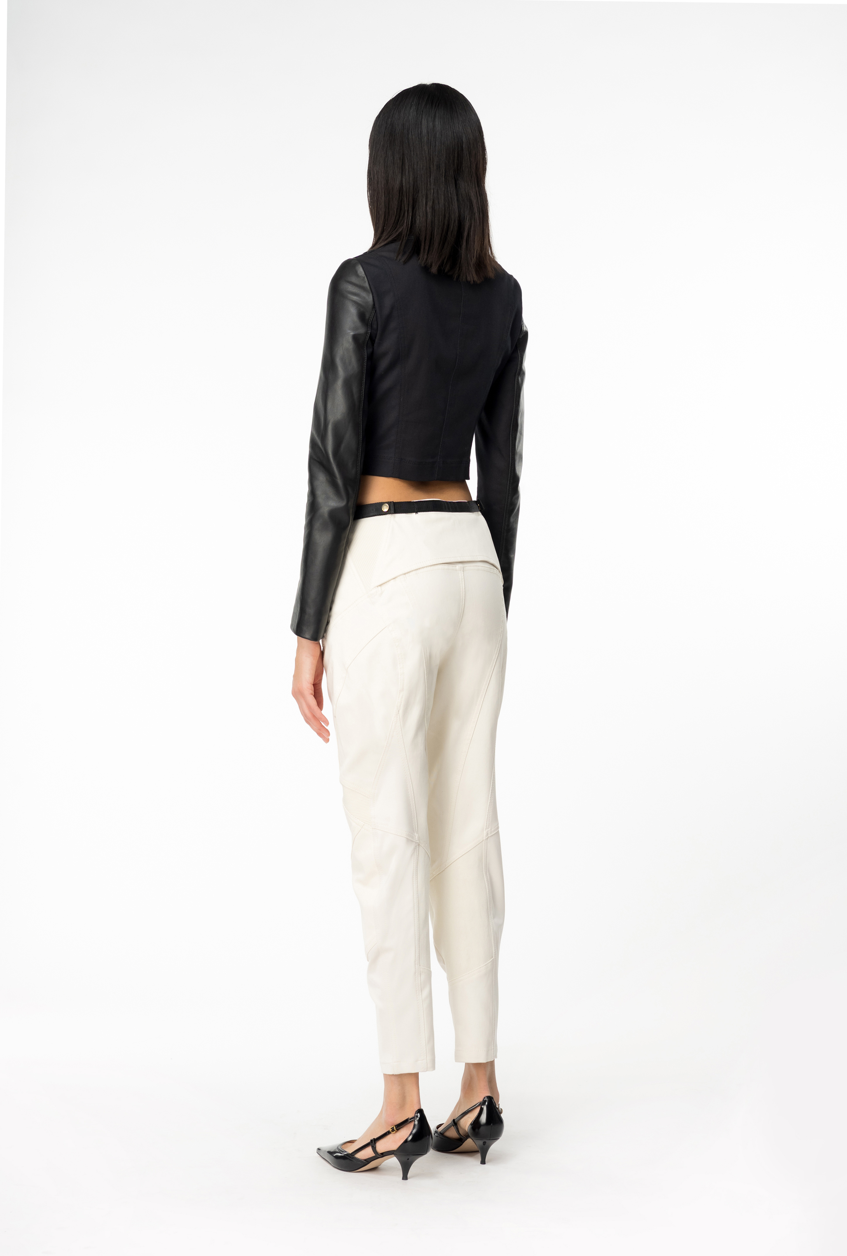 Shop Pinko Pantaloni Biker Bimateriale In  Pink Smoke White