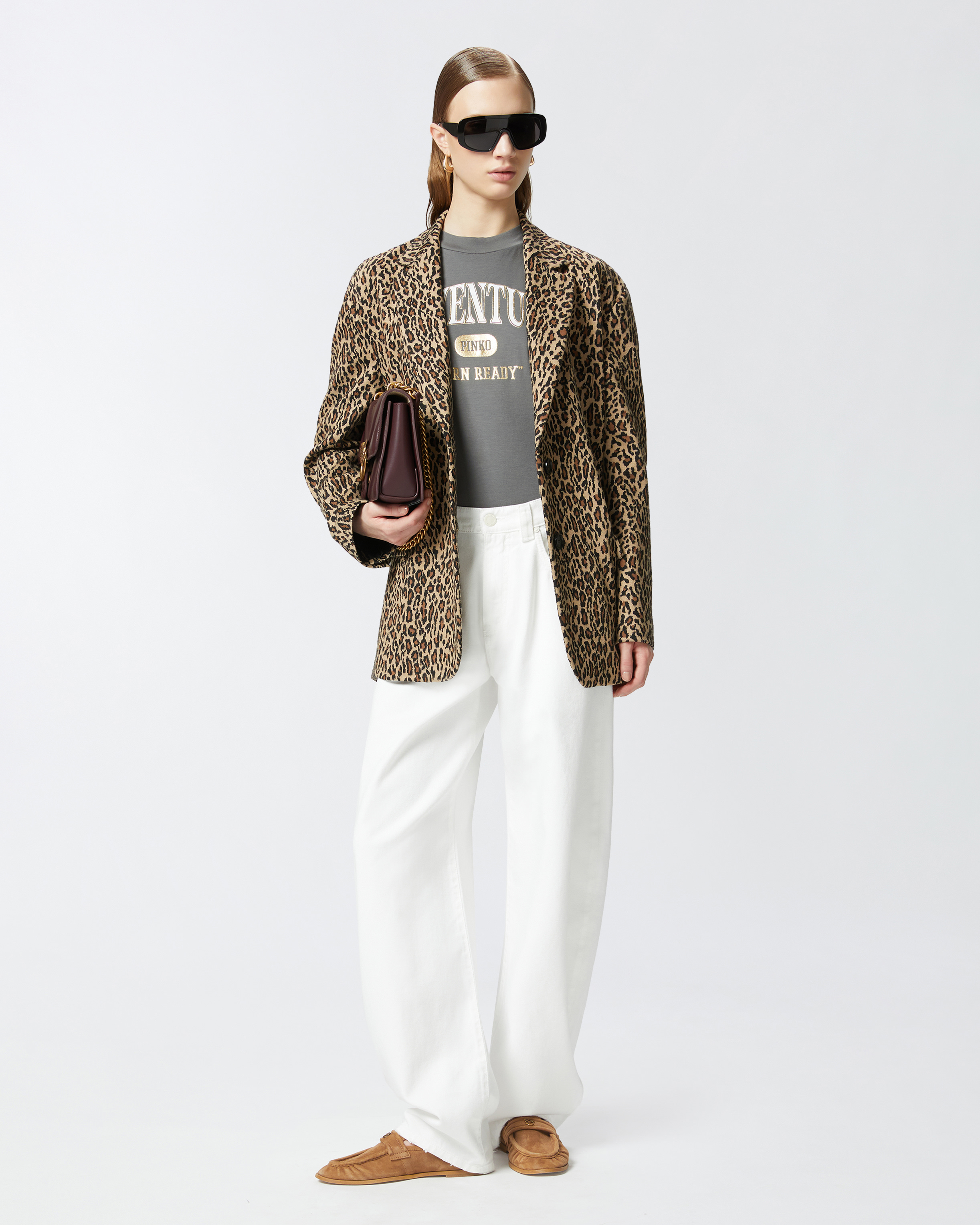 Pinko 'eloise' White Jeans With Belt Loops And Logo Patch On The Rear In White + White