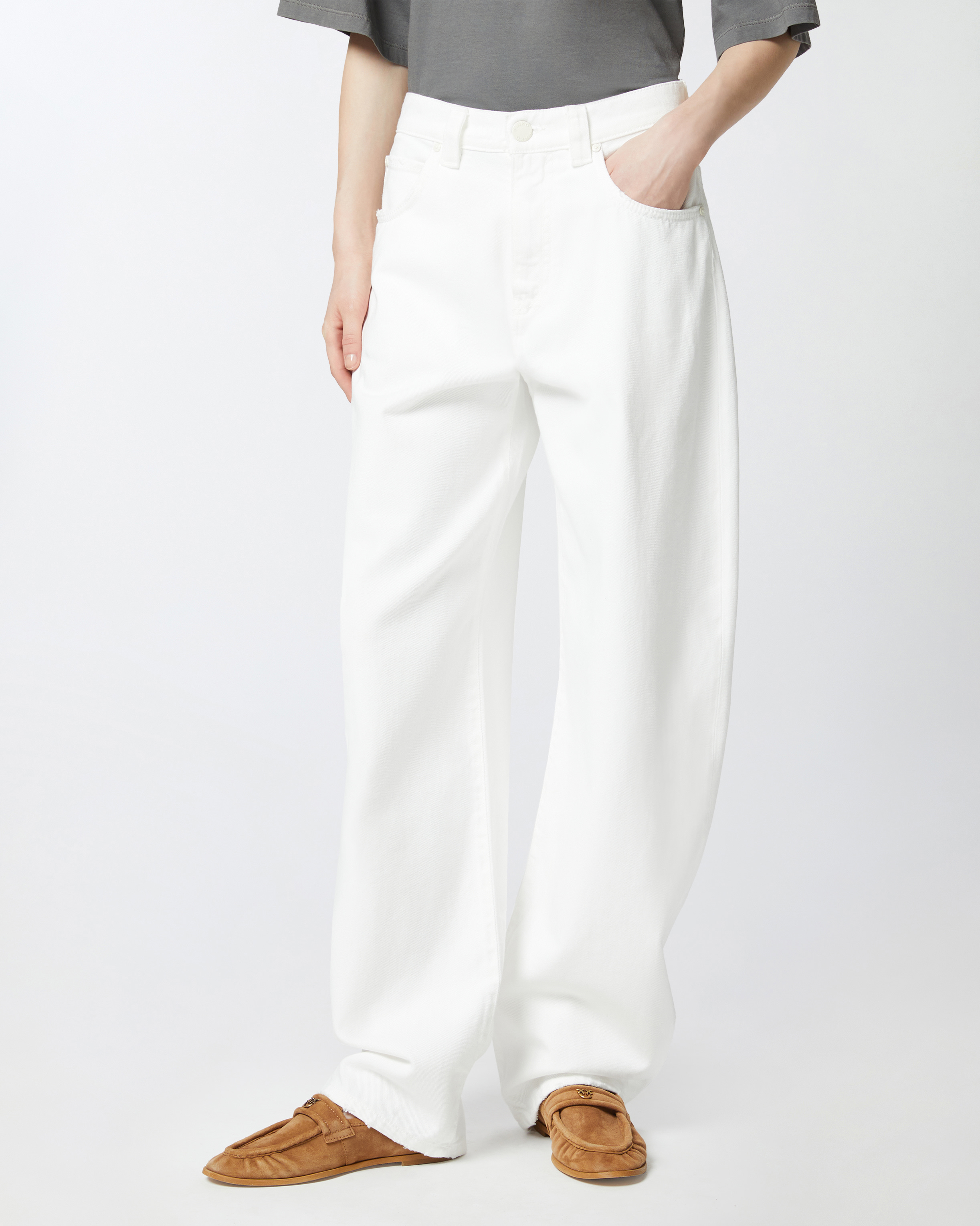 Pinko 'eloise' White Jeans With Belt Loops And Logo Patch On The Rear In White + White