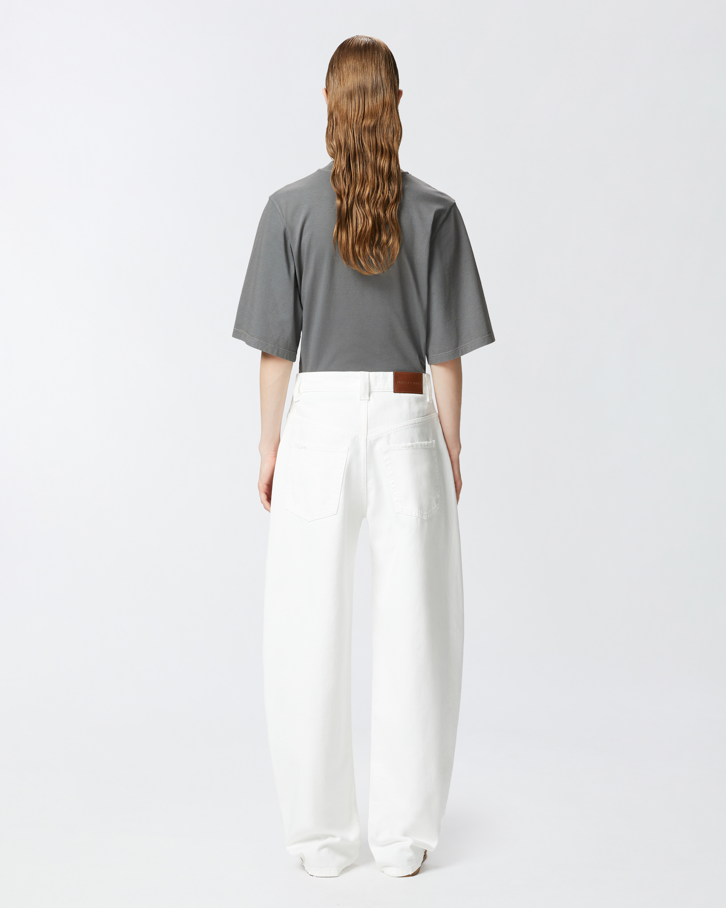 Pinko 'eloise' White Jeans With Belt Loops And Logo Patch On The Rear In White + White