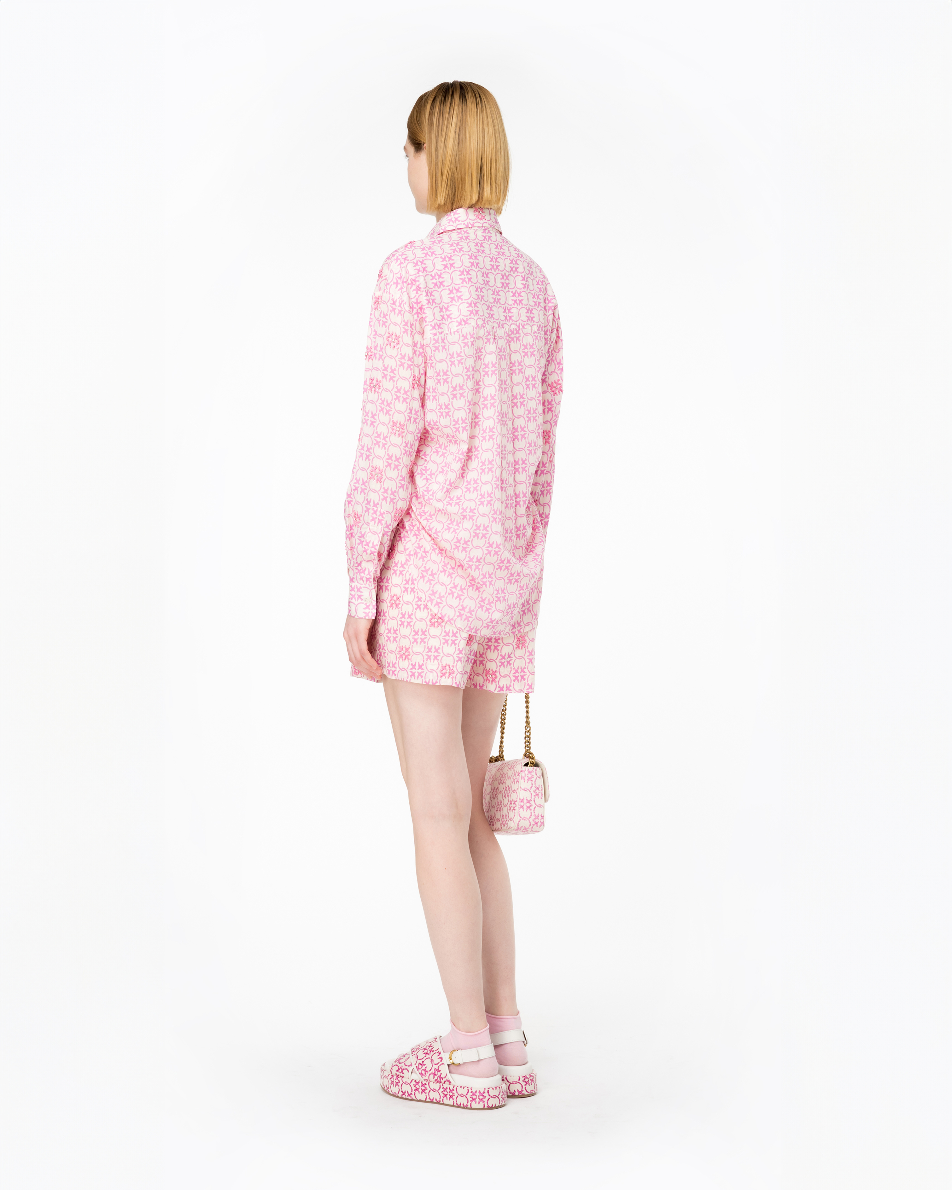 Shop Pinko Muslin Shirt With Monogram And Embroidery In Beurre/rose