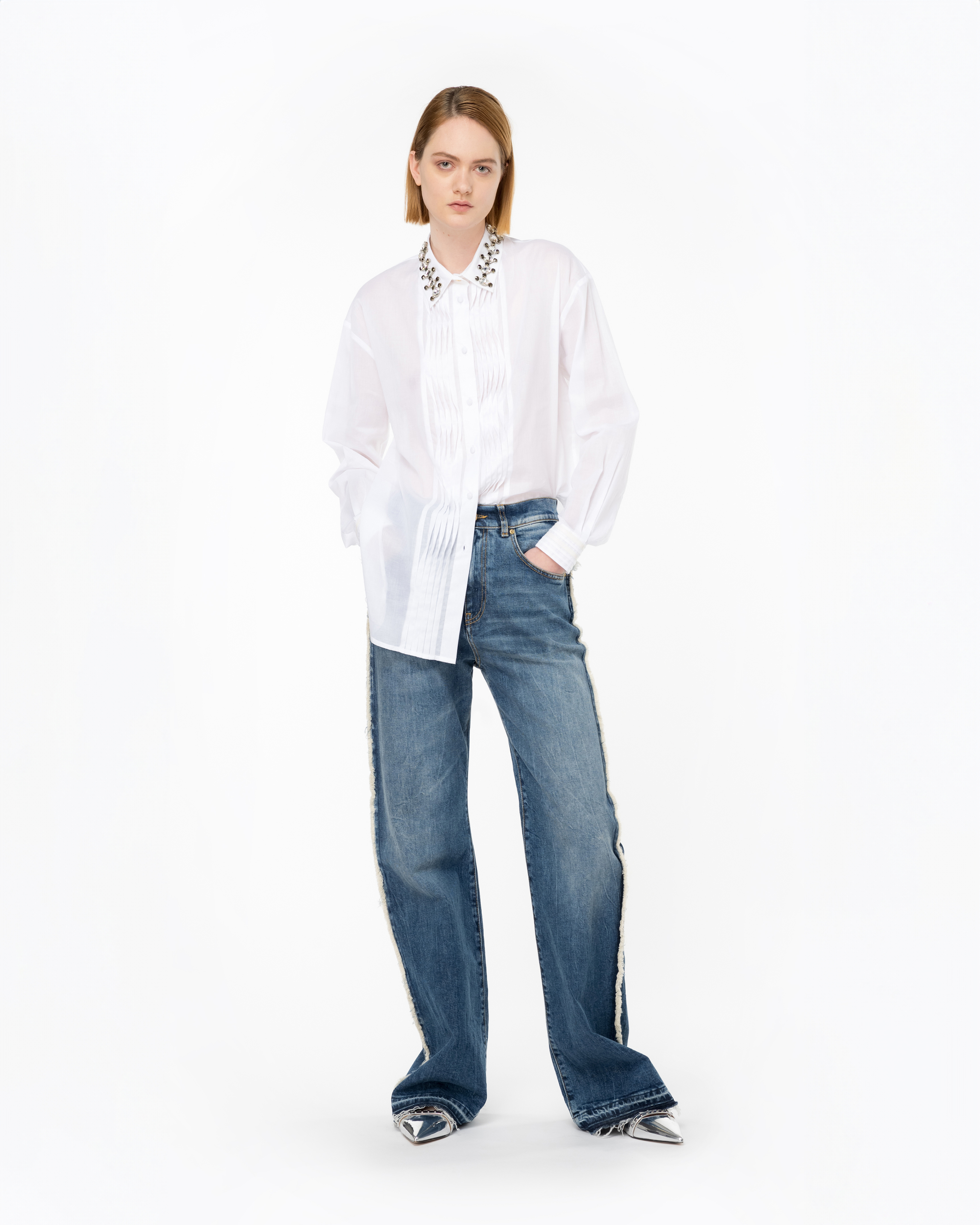 Shop Pinko Muslin Shirt With Jewel Collar In Bright White