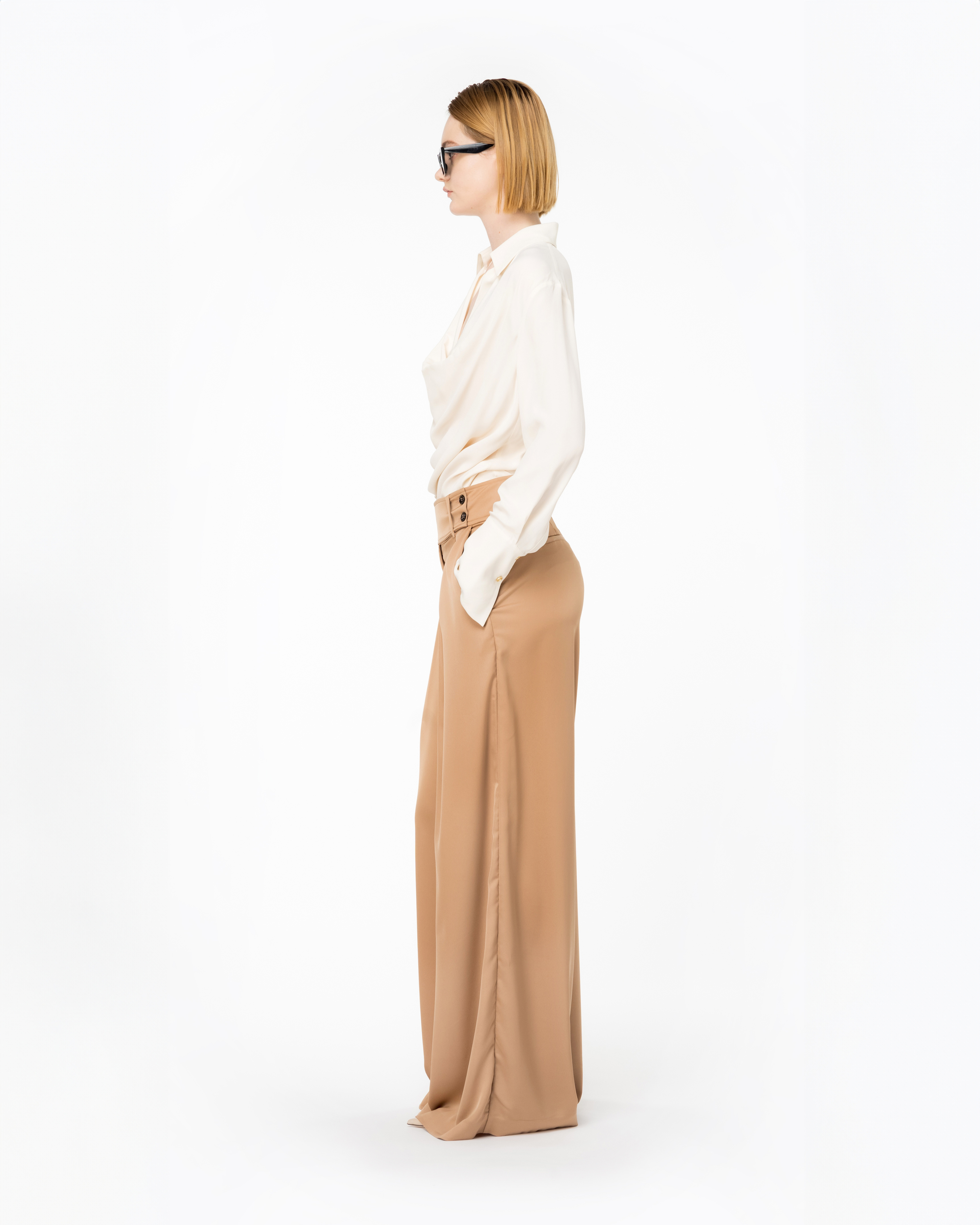 Shop Pinko Silk-blend Blouse With Draping In  Rose Fumé Blanc