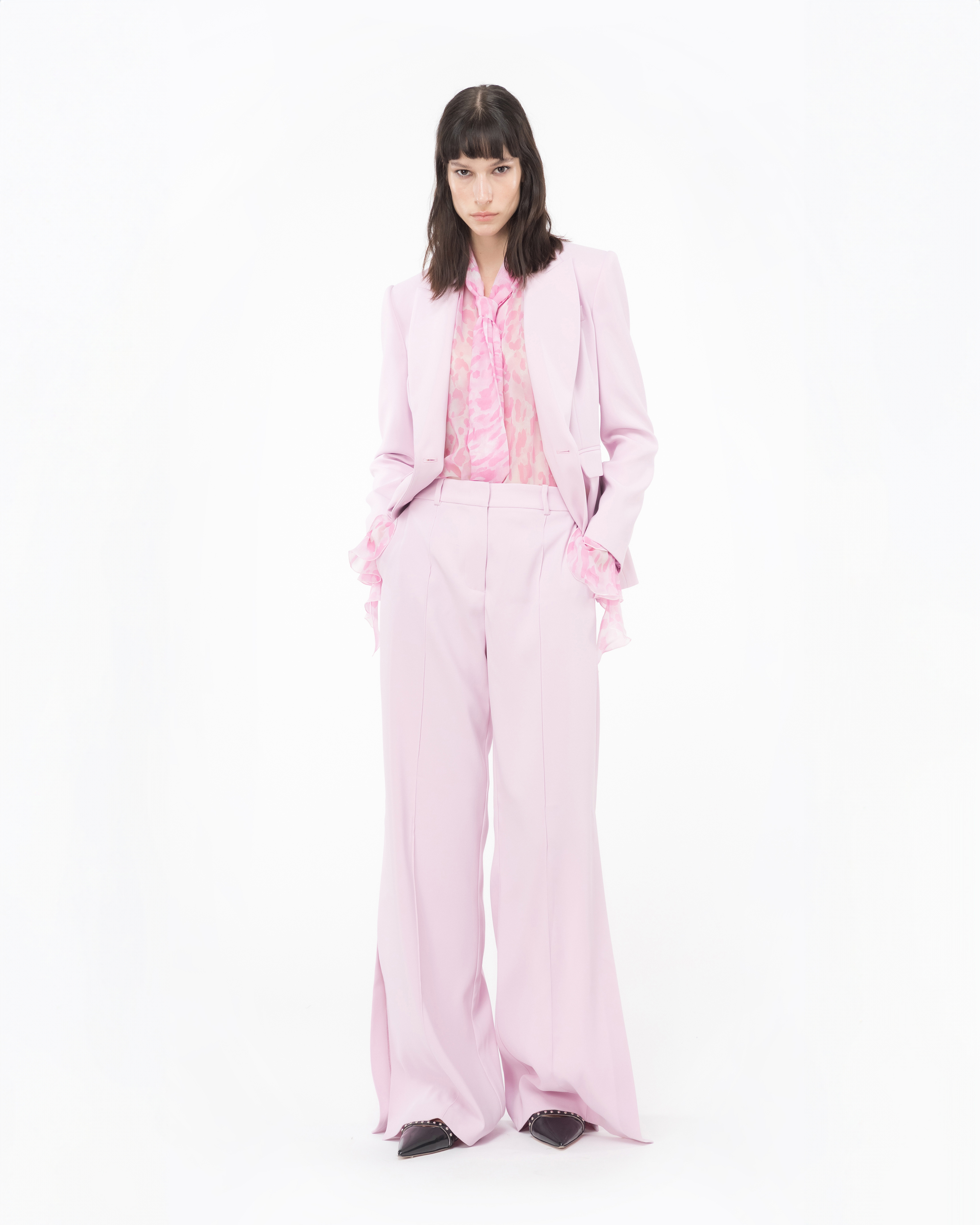 Shop Pinko Wide-leg Trousers With Side Slit In Orchid Smoke