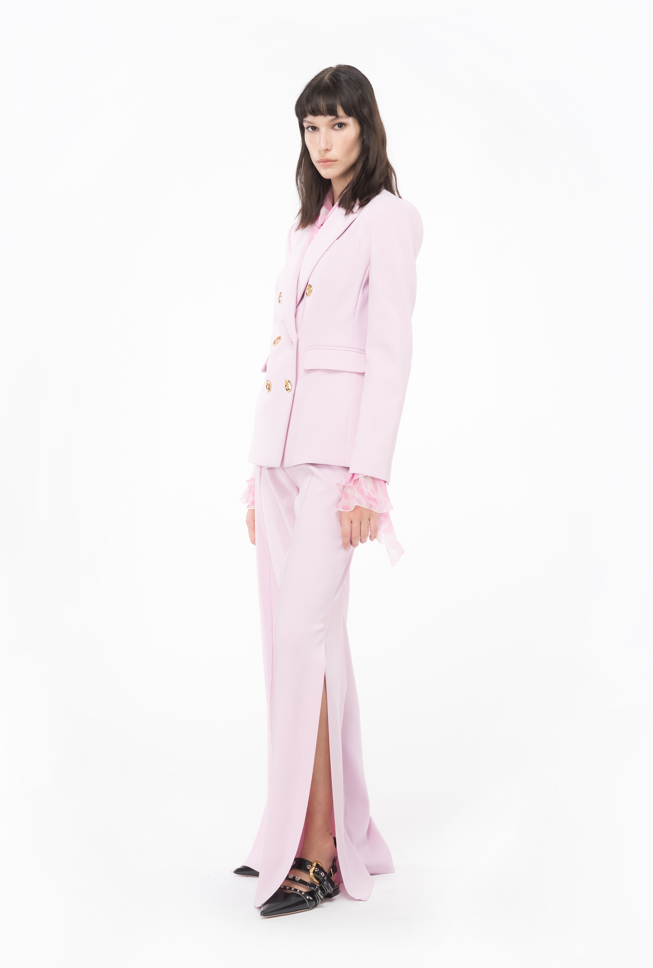 Shop Pinko Wide-leg Trousers With Side Slit In Orchid Smoke