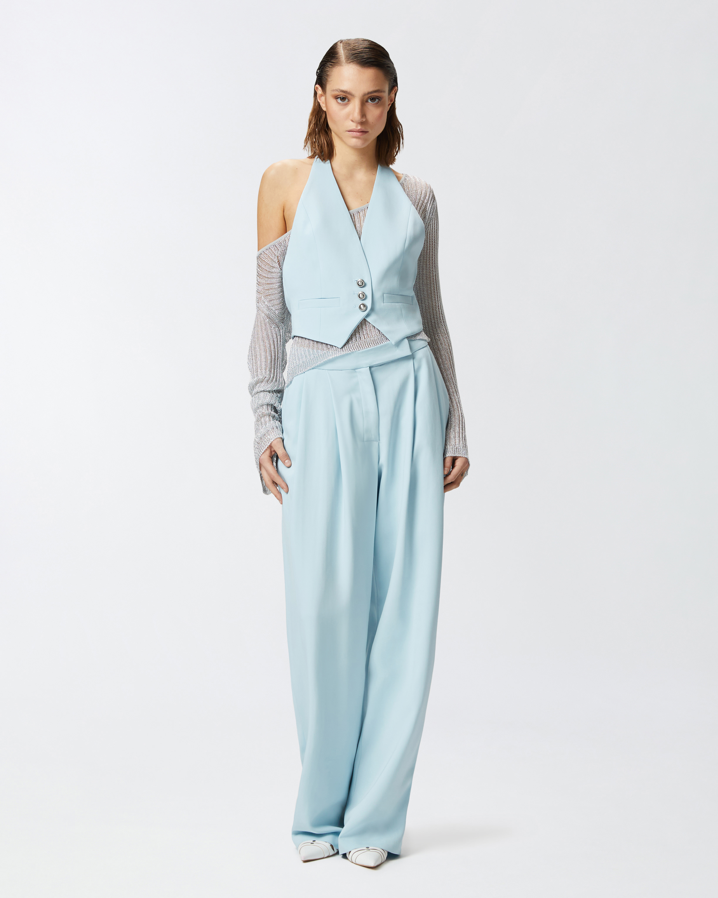 Pinko Elegant Wide-leg Trousers With Darts In Blu Cristallo