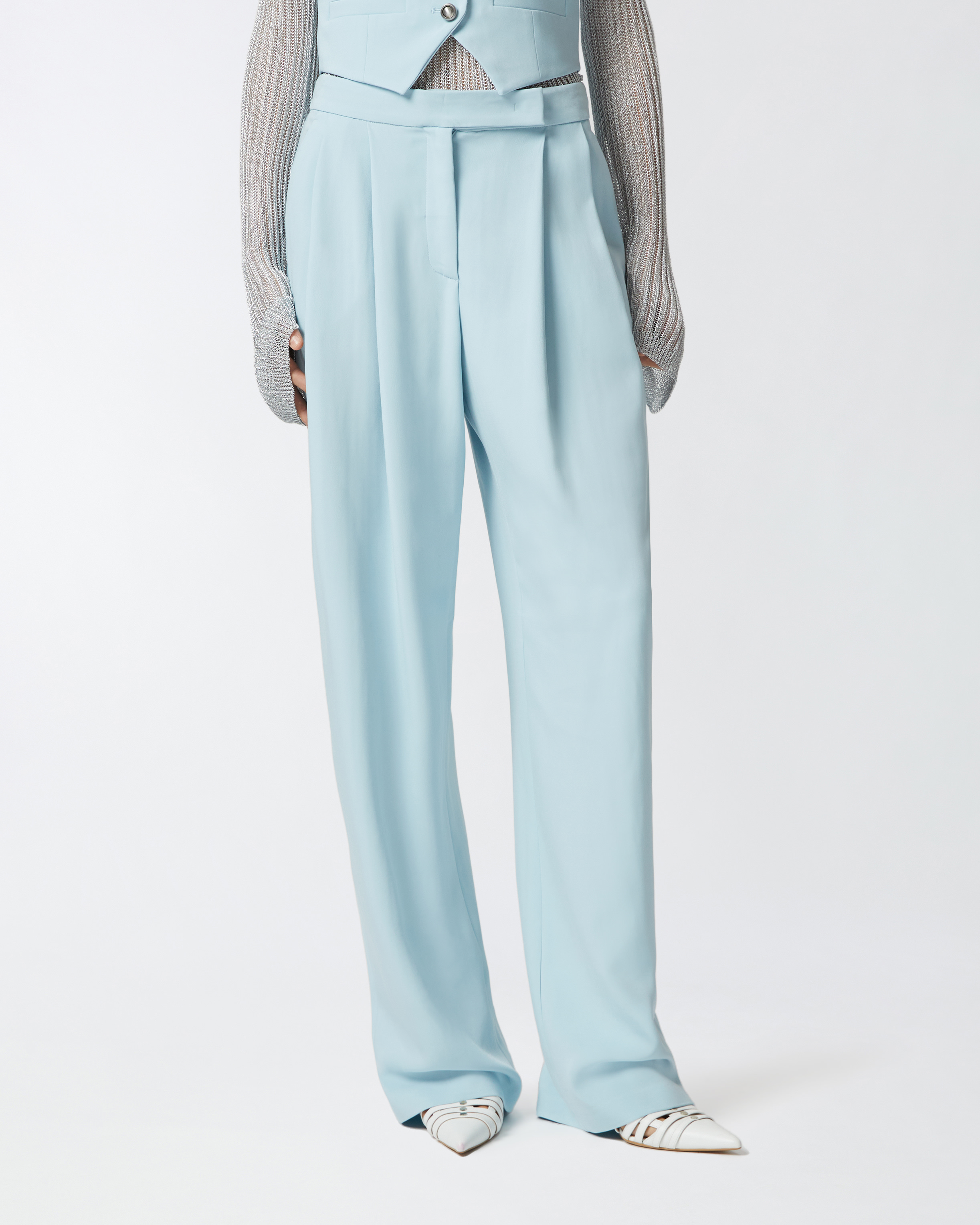 Pinko Elegant Wide-leg Trousers With Darts In Blu Cristallo