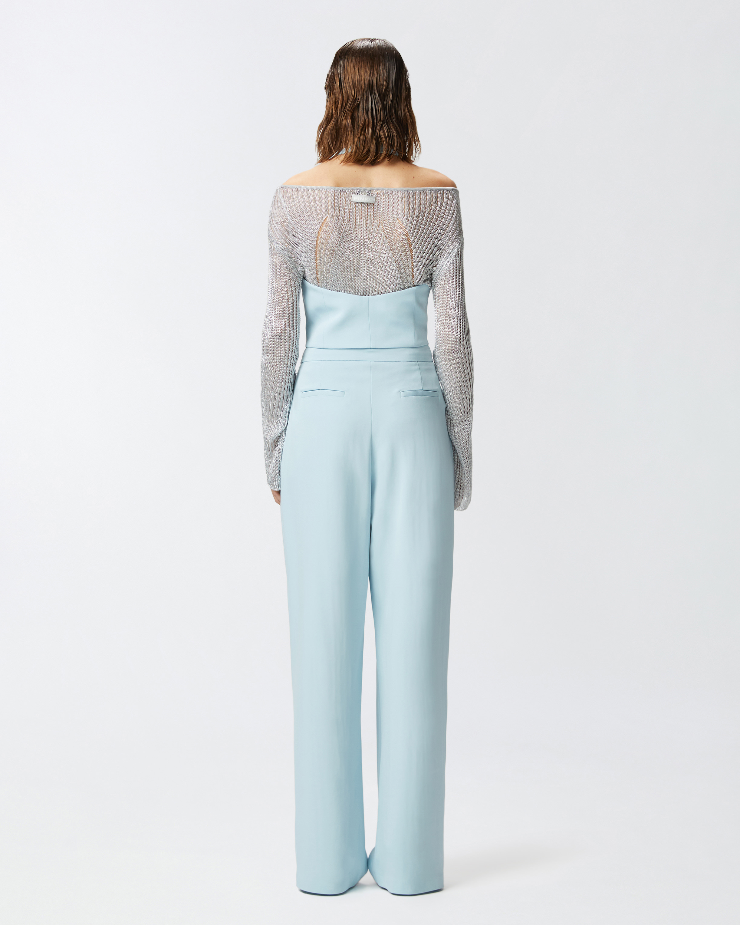 Pinko Elegant Wide-leg Trousers With Darts In Blu Cristallo