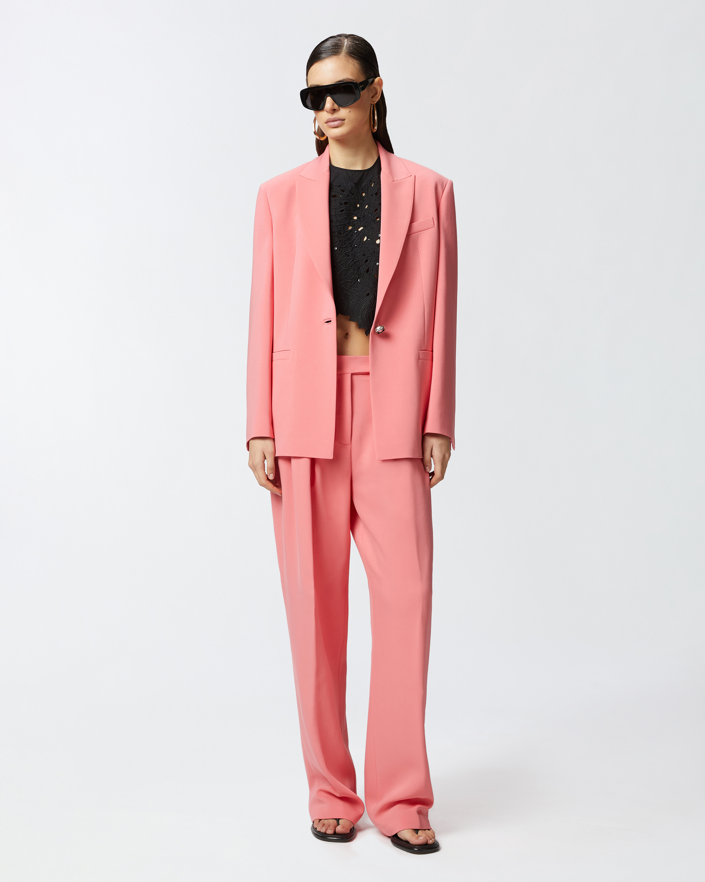 Pinko Elegant Wide-leg Trousers With Darts In Sunny Coral