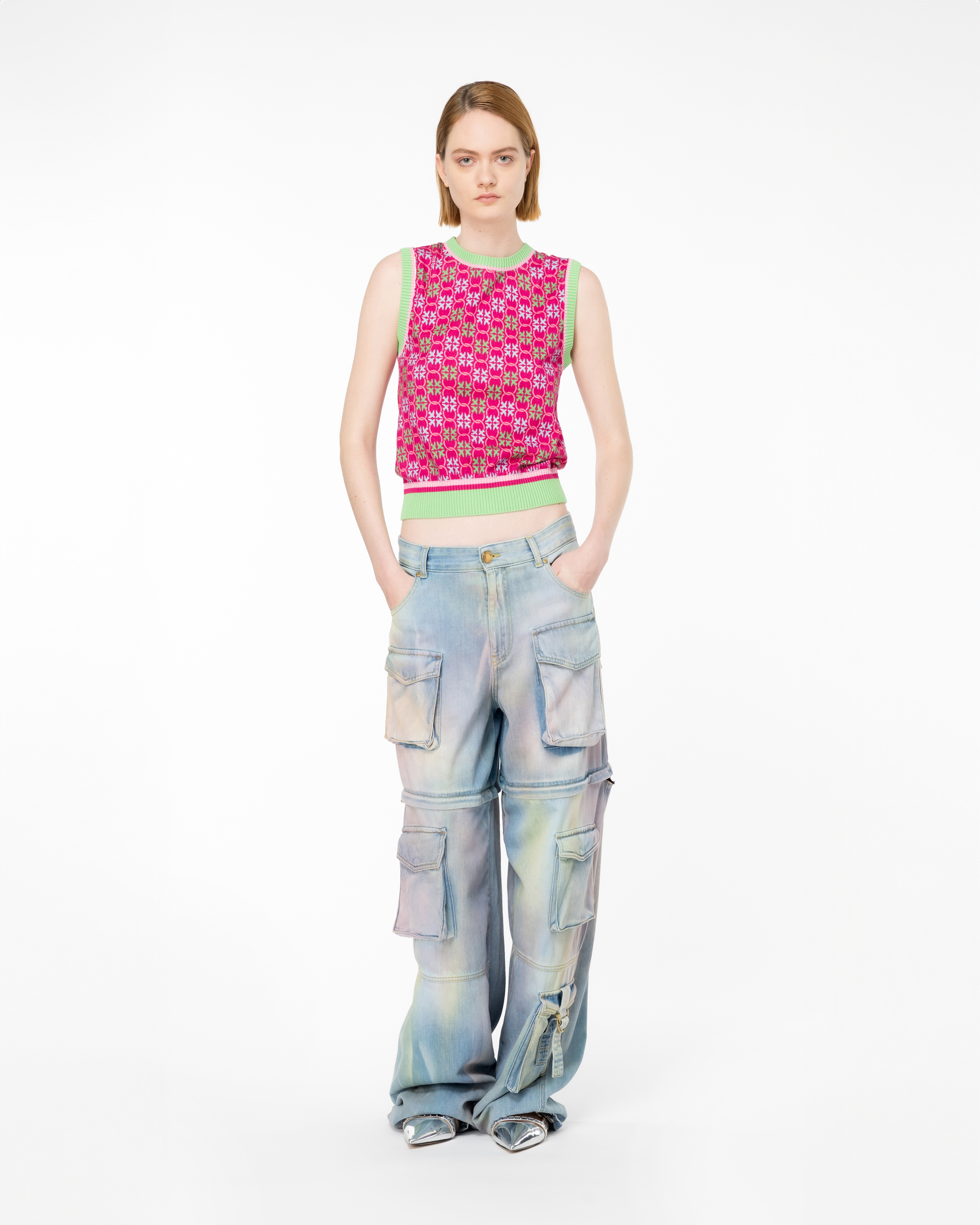 Shop Pinko Jean Cargo En Denim Dusty Multicolore