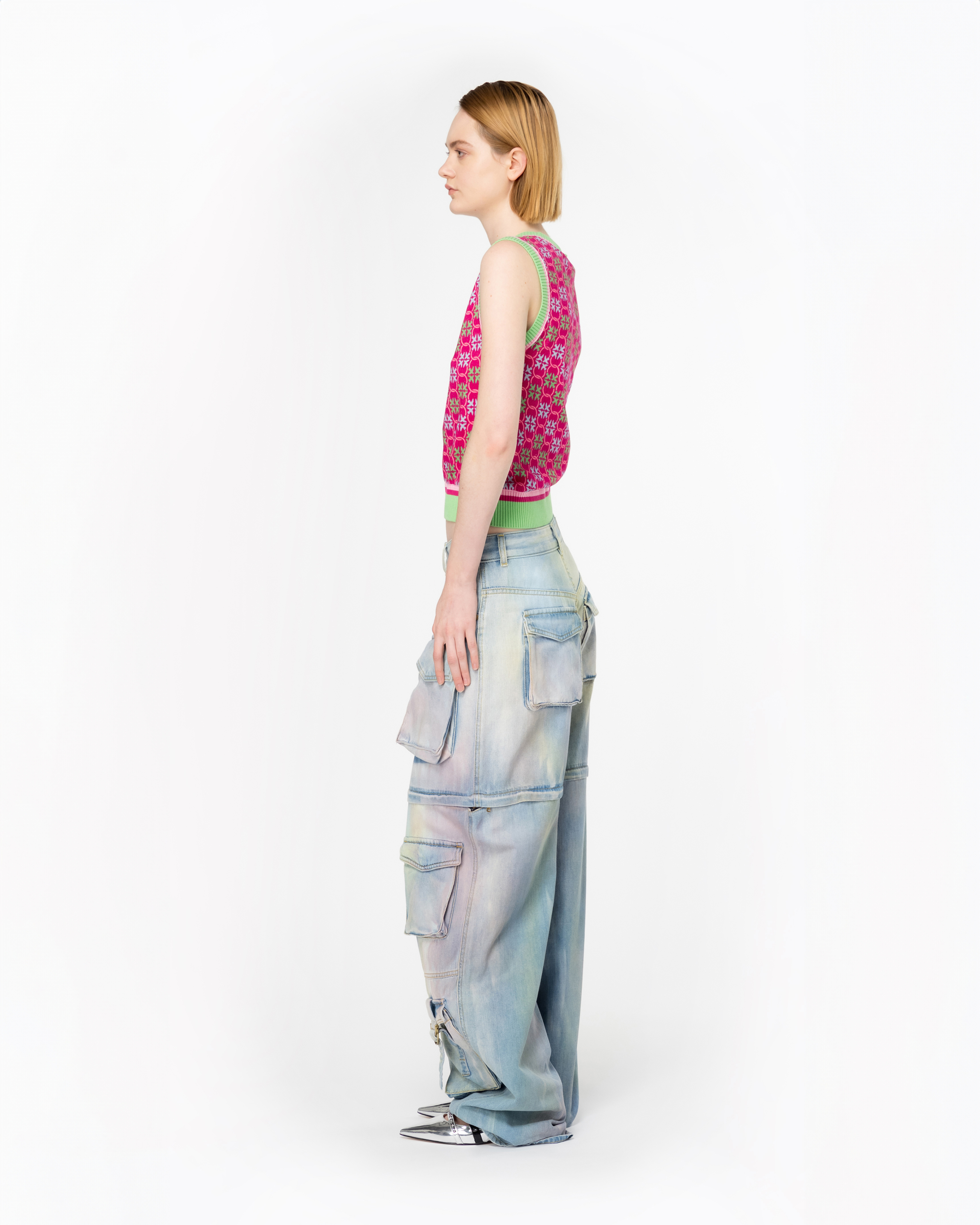 Shop Pinko Multicoloured Dusty Denim Cargo Jeans In Multicolor