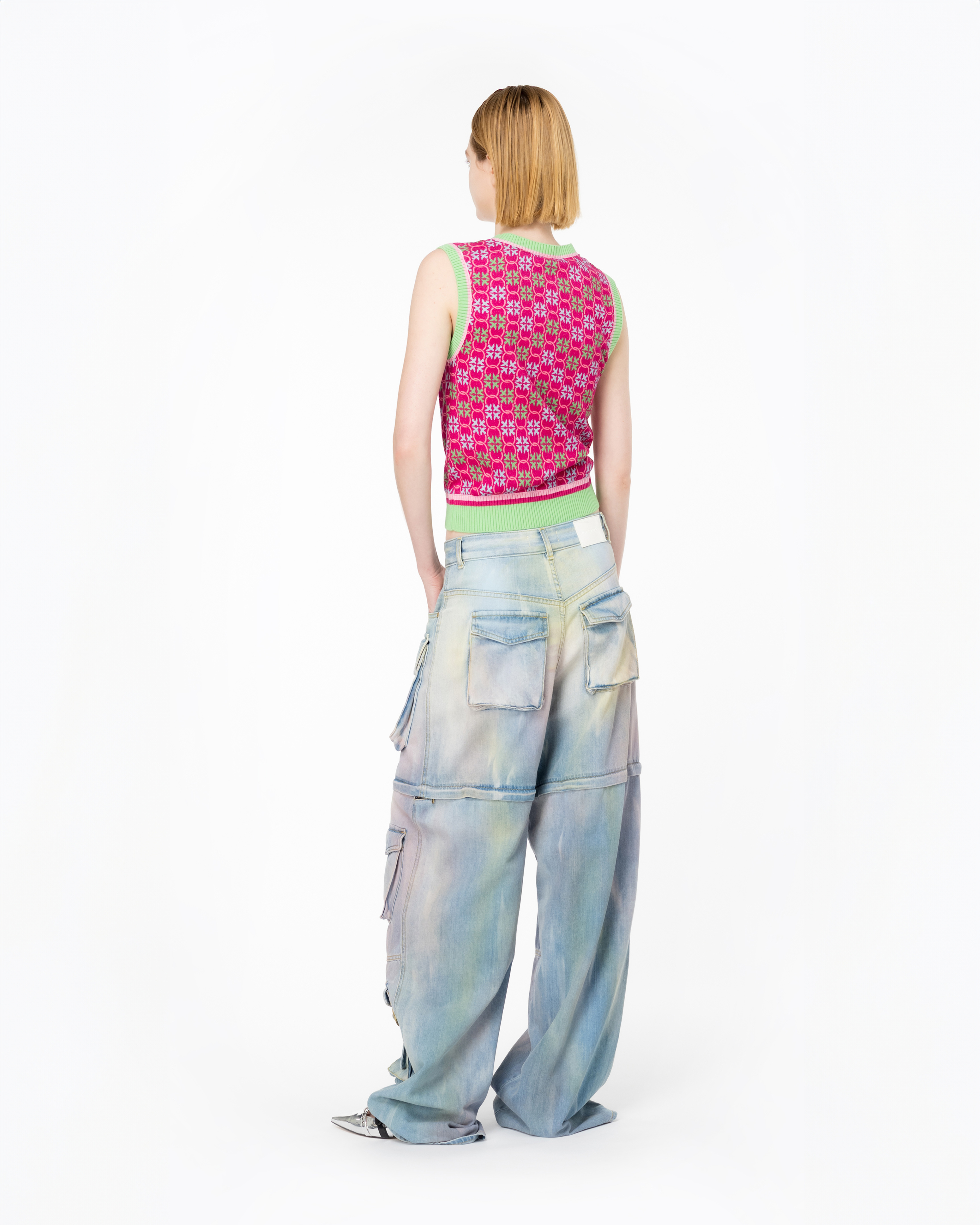 Shop Pinko Multicoloured Dusty Denim Cargo Jeans In Multicolor