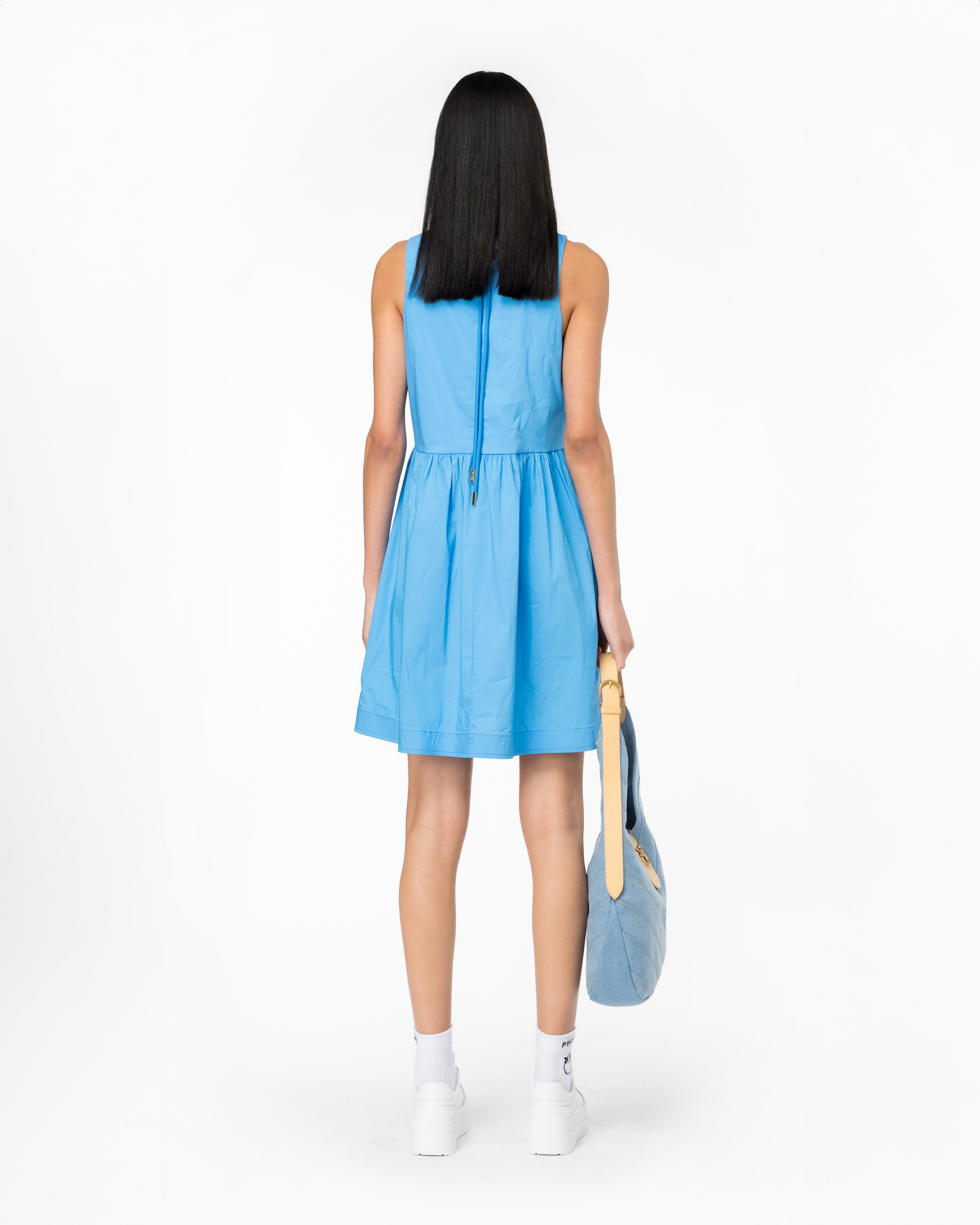 Shop Pinko Technical Poplin Mini Dress In Azzurro Cielo