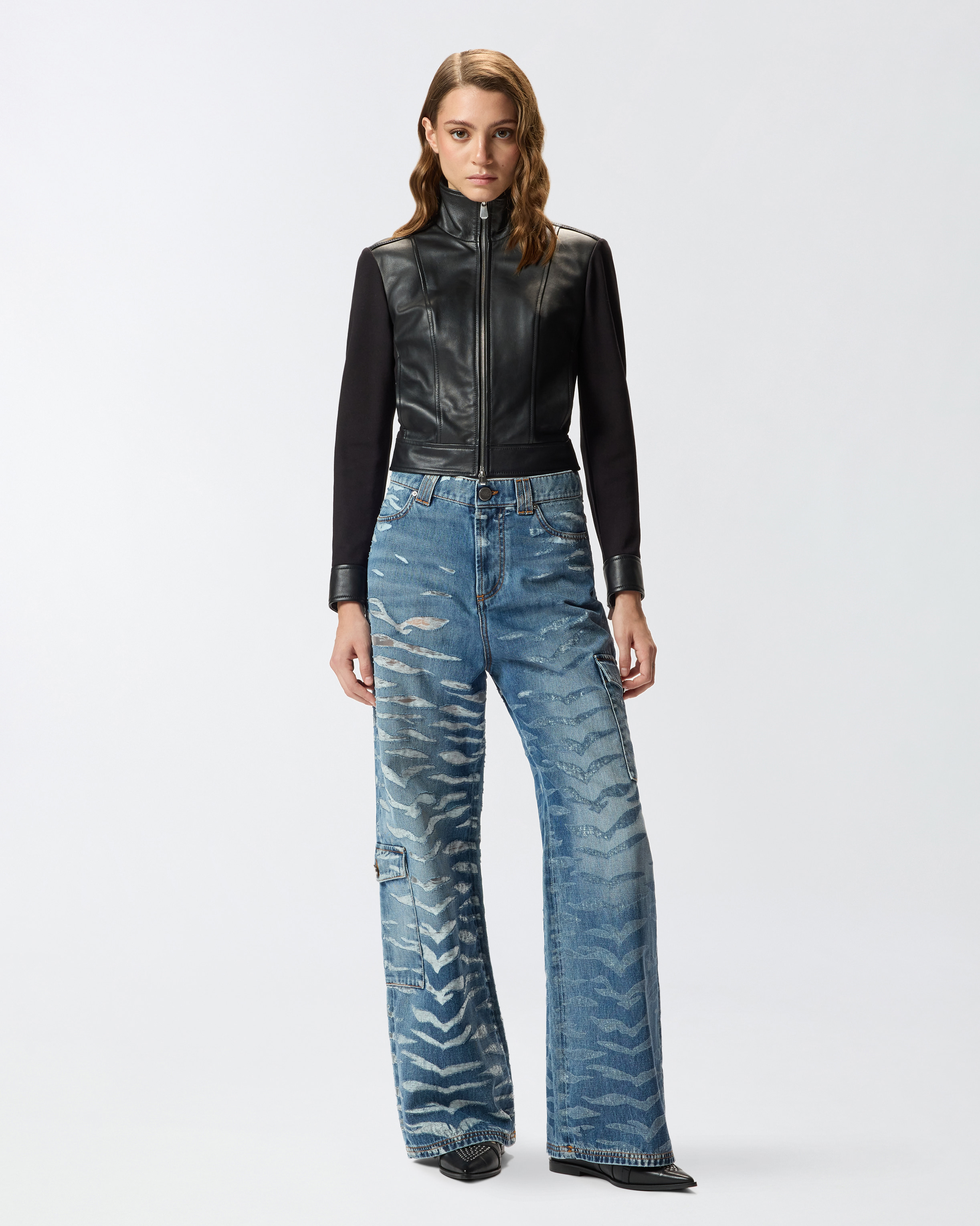 Pinko Wide-leg Zebra-print Jeans In Blue