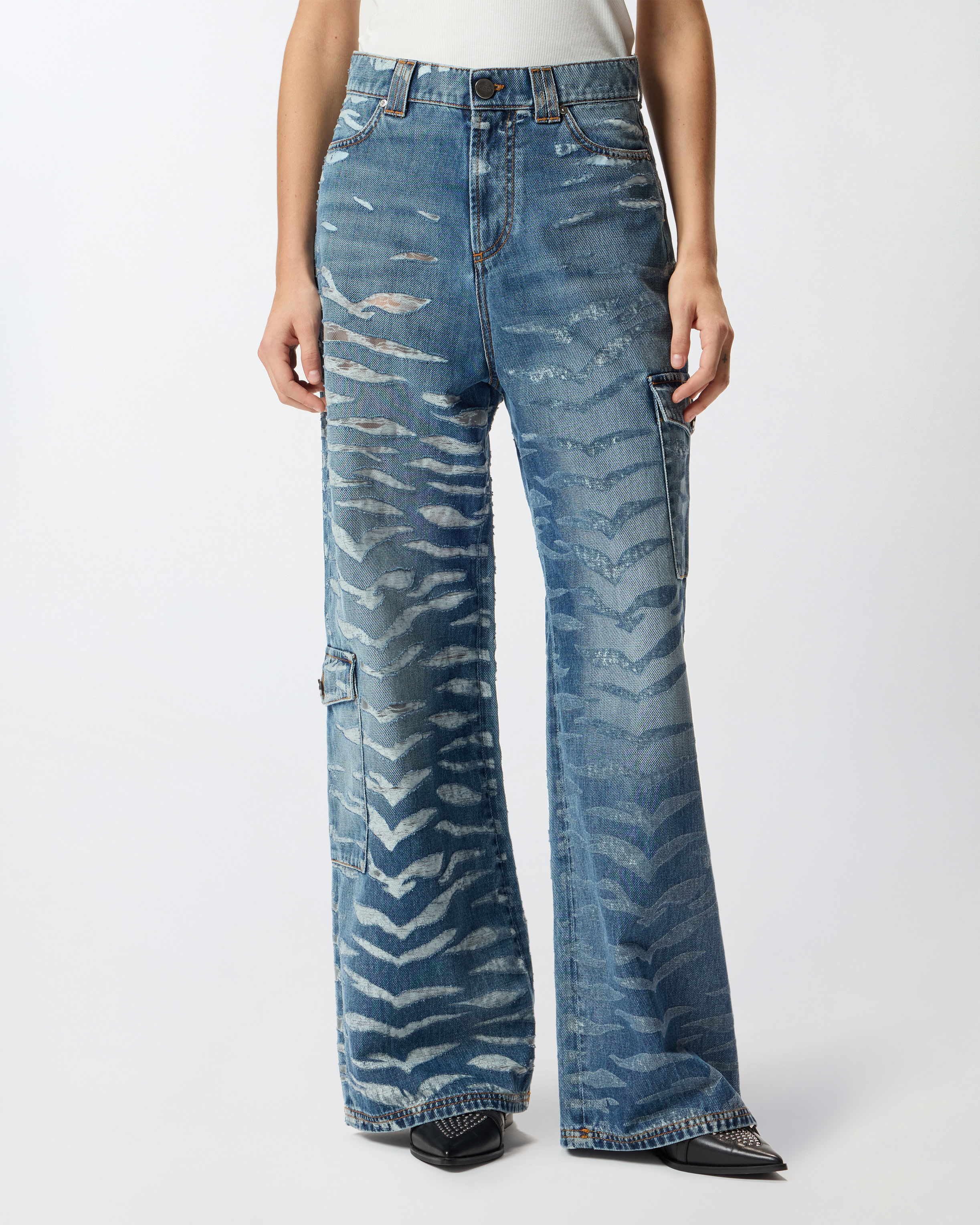 Pinko Wide-leg Zebra-print Jeans In Blue