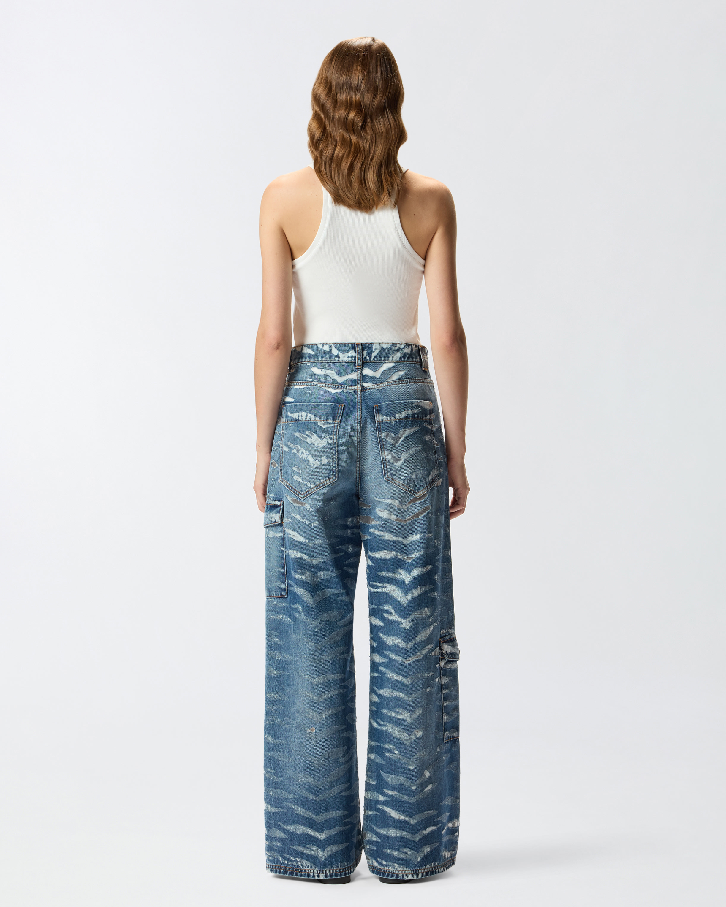 Pinko Wide-leg Zebra-print Jeans In Blue