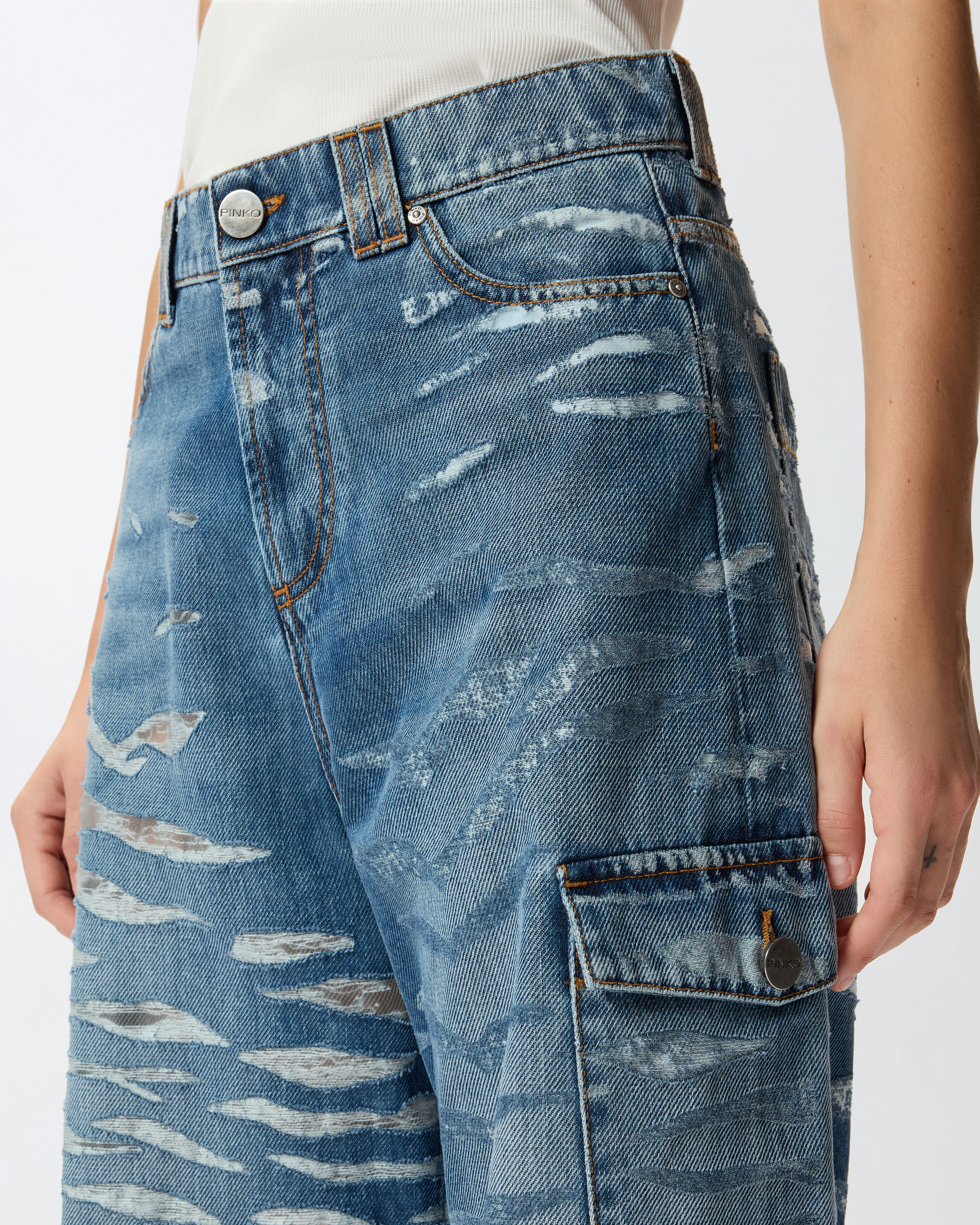 Pinko Wide-leg Zebra-print Jeans In Blue