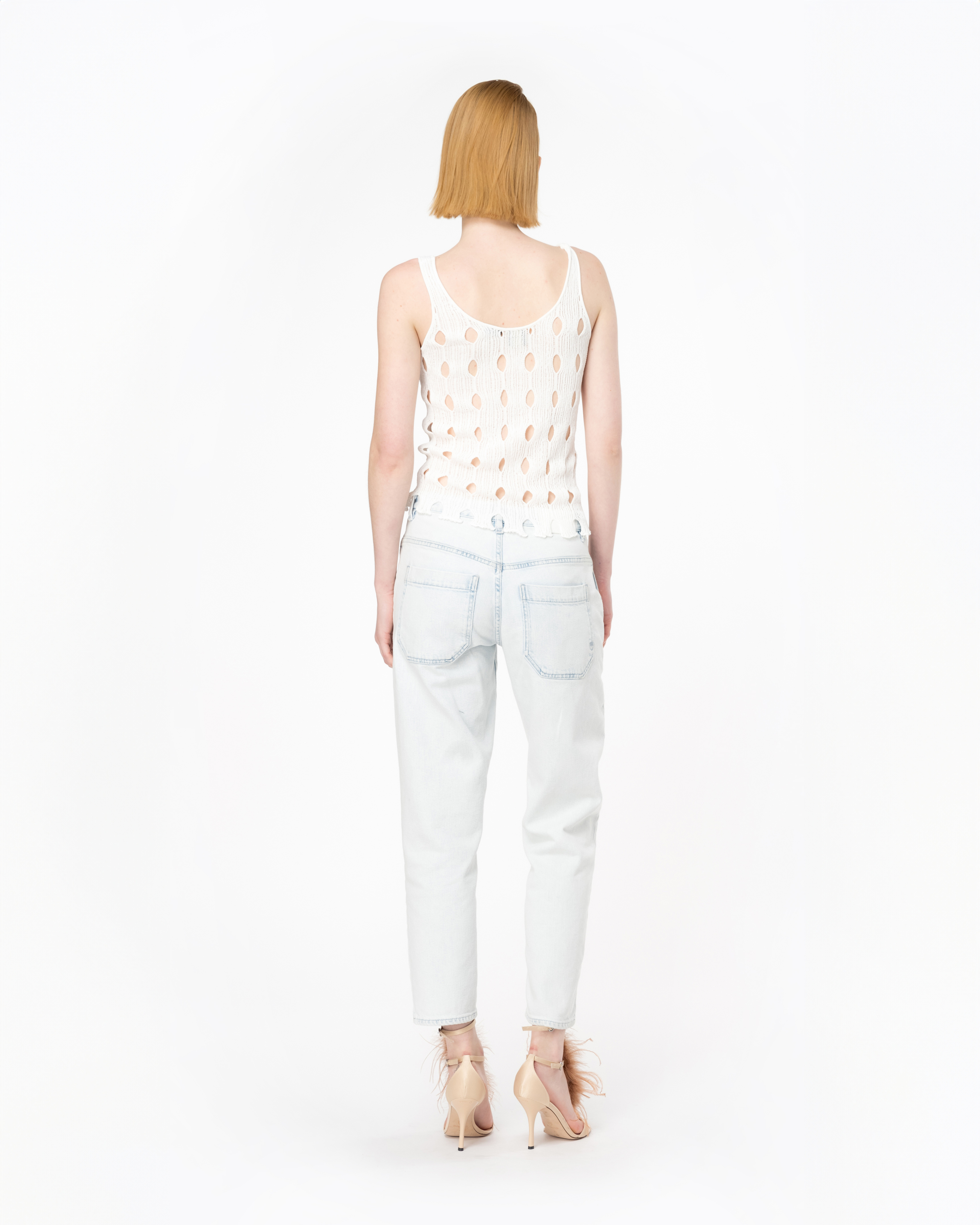 Shop Pinko Openwork Knit Vest Top In Bright White