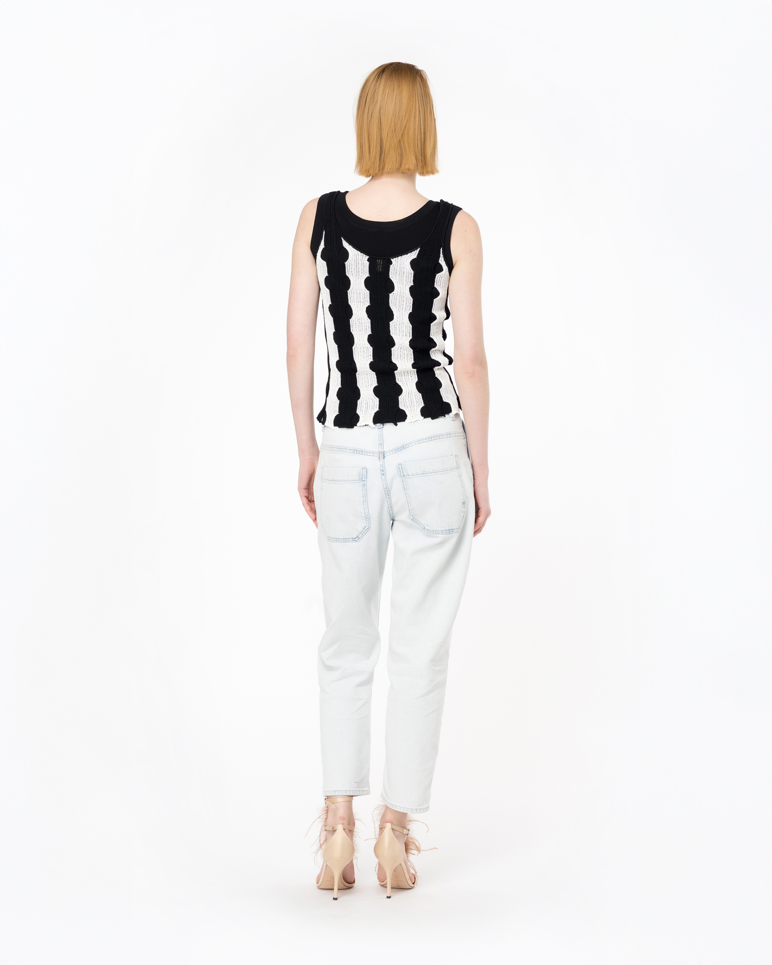 Shop Pinko Openwork Knit Vest Top In White/black