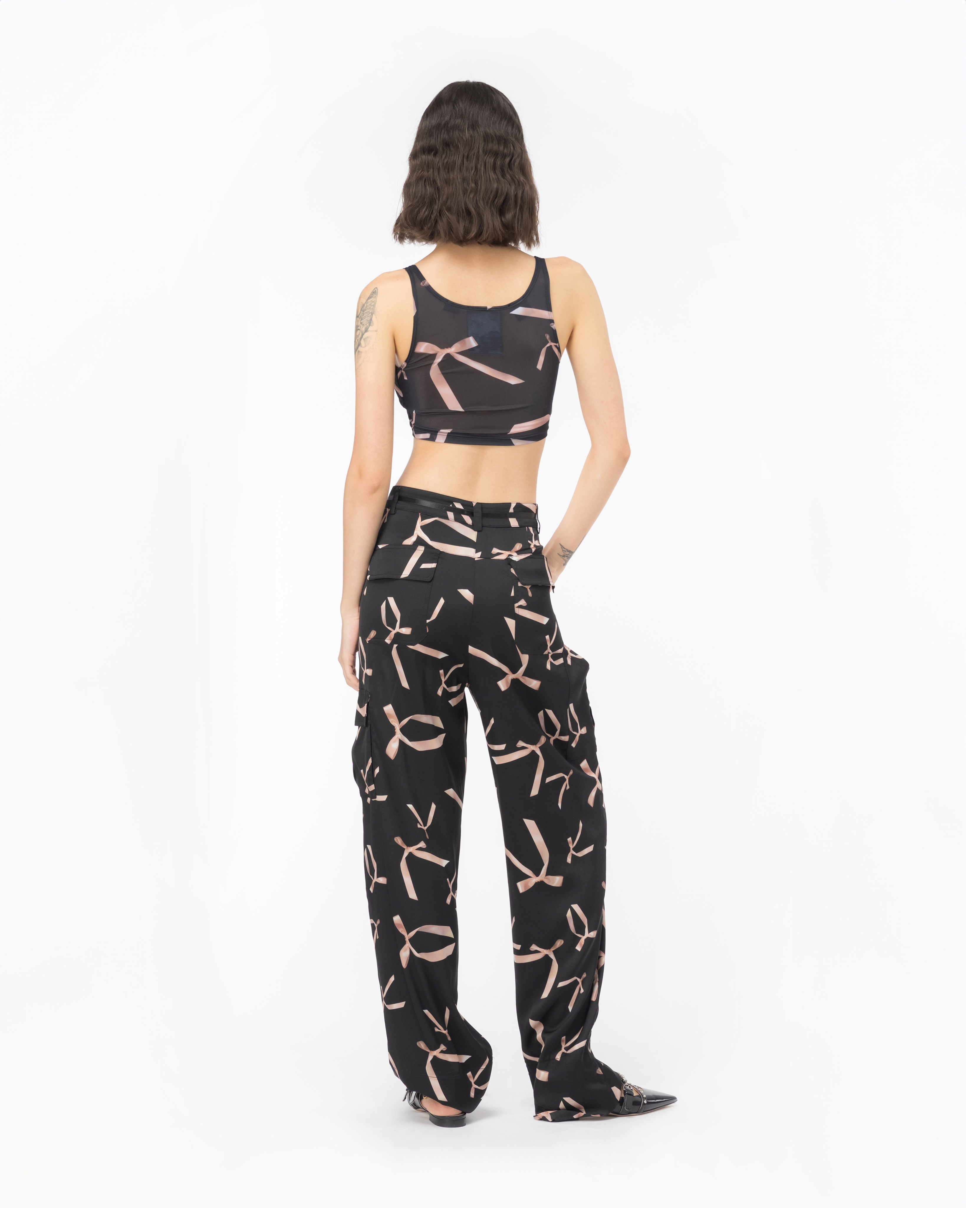 Shop Pinko Reimagine Bow-print Crop Top By Patrick Mcdowell In Black/pink