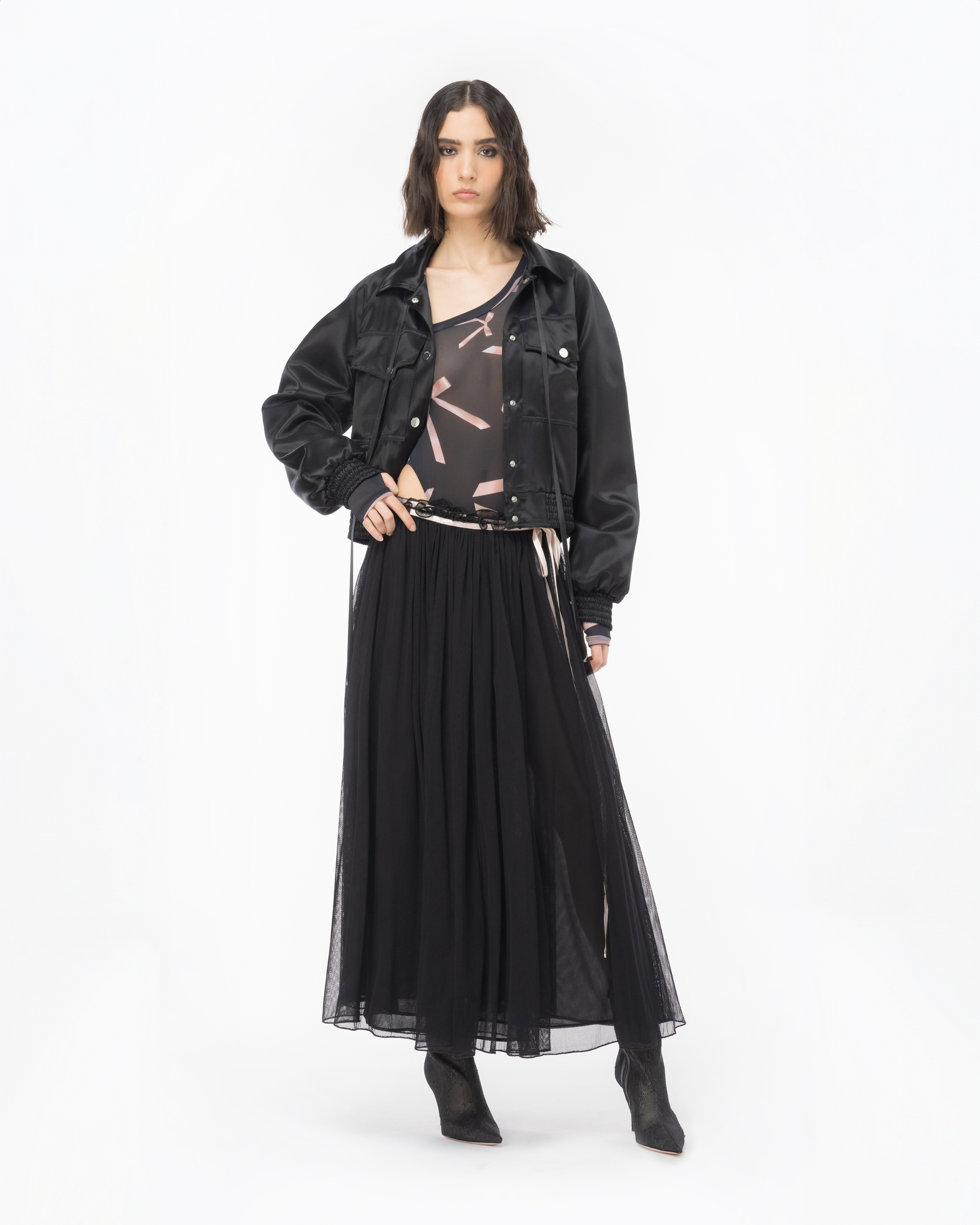 Shop Pinko Bomber En Satin Reimagine  By Patrick Mcdowell In Limo Black