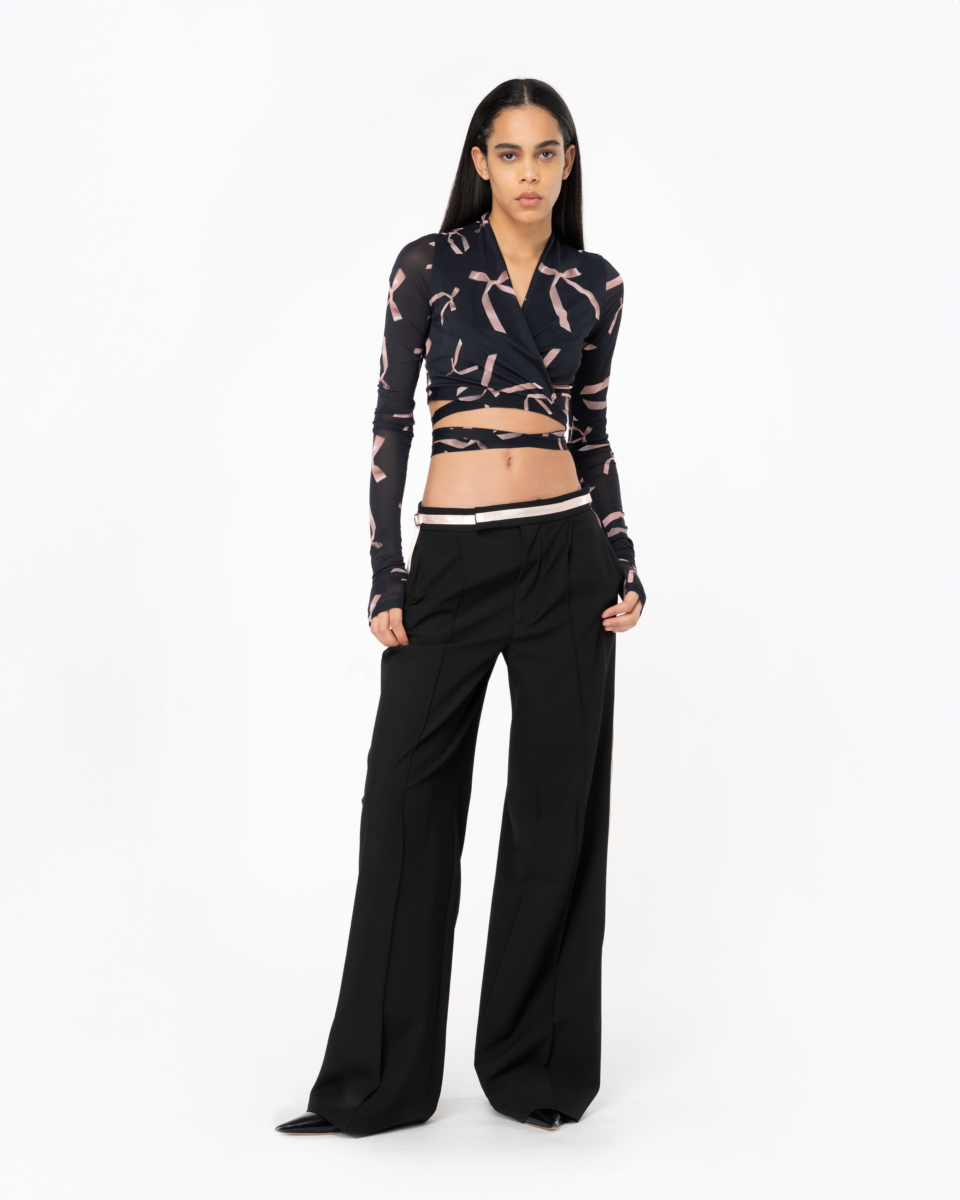 Укороченный кардиган Reimagine PINKO by Patrick McDowell с бантами - ЧЕРНЫЙ, multicolor, РОЗОВЫЙ - large