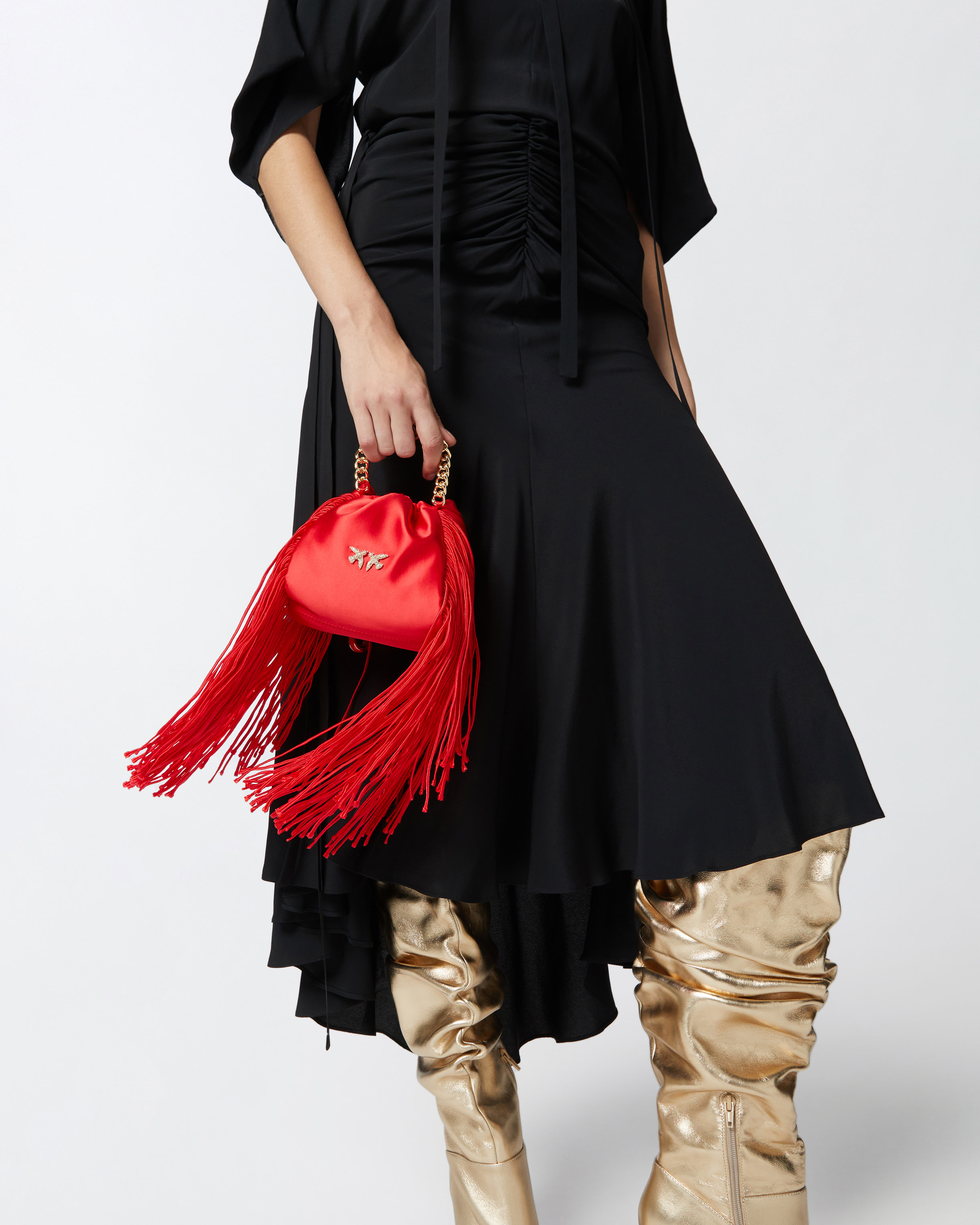 Атласная сумка-клатч мини с бахромой - КРАСНЫЙ - large