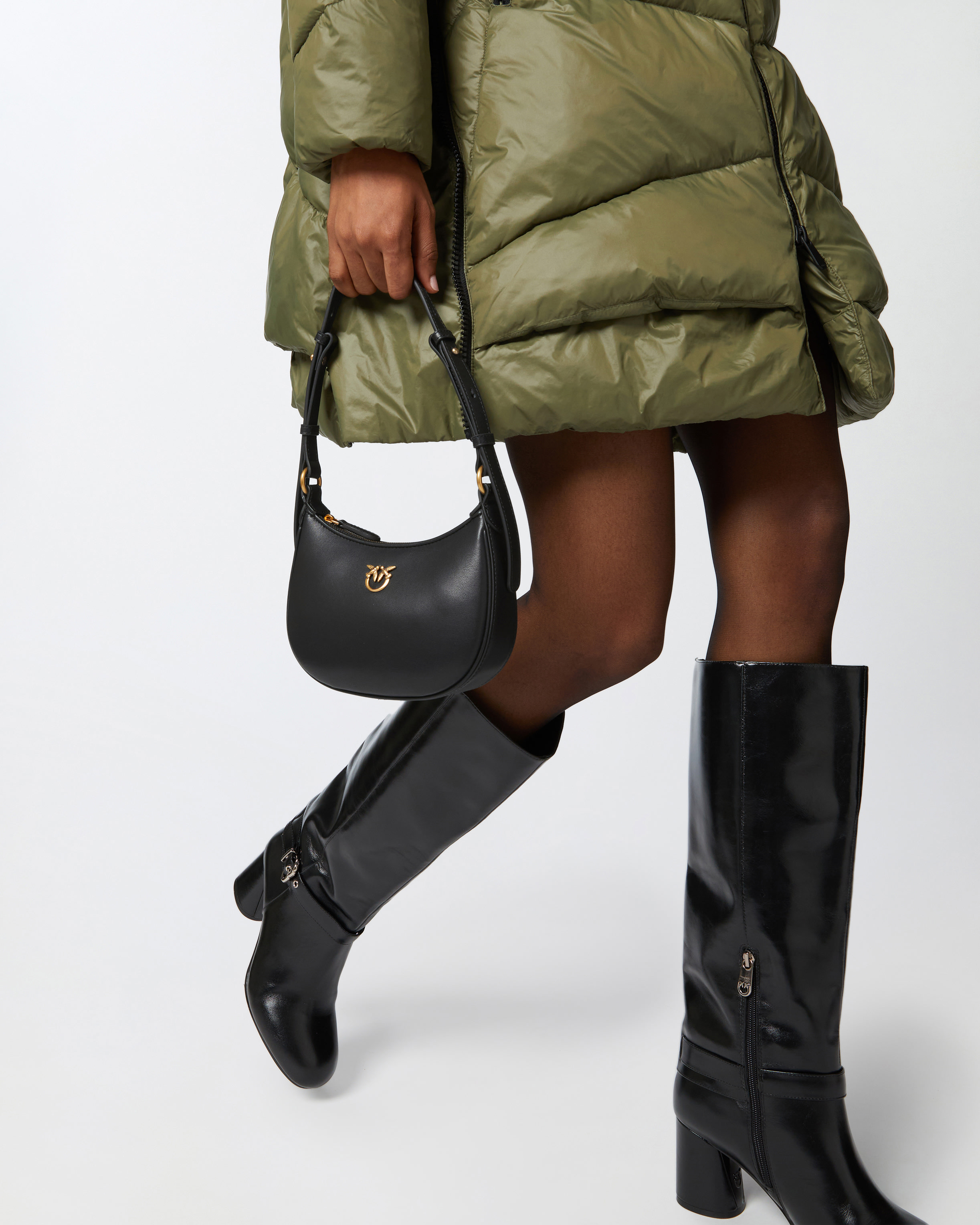 Half Moon baby leather shoulder bag - Black - large