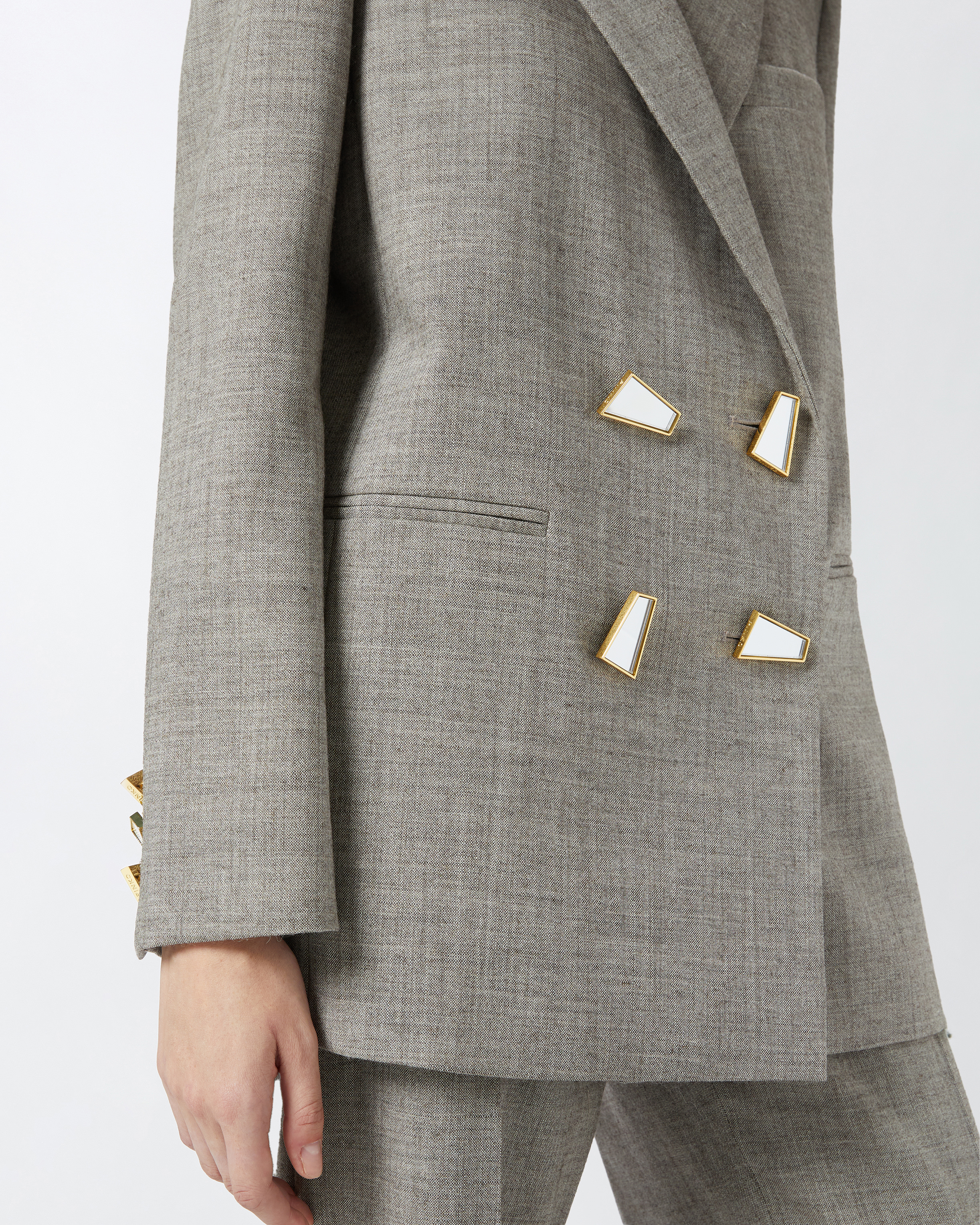 Pinko Cool Wool Blazer With Geometric Buttons In Beige Argile