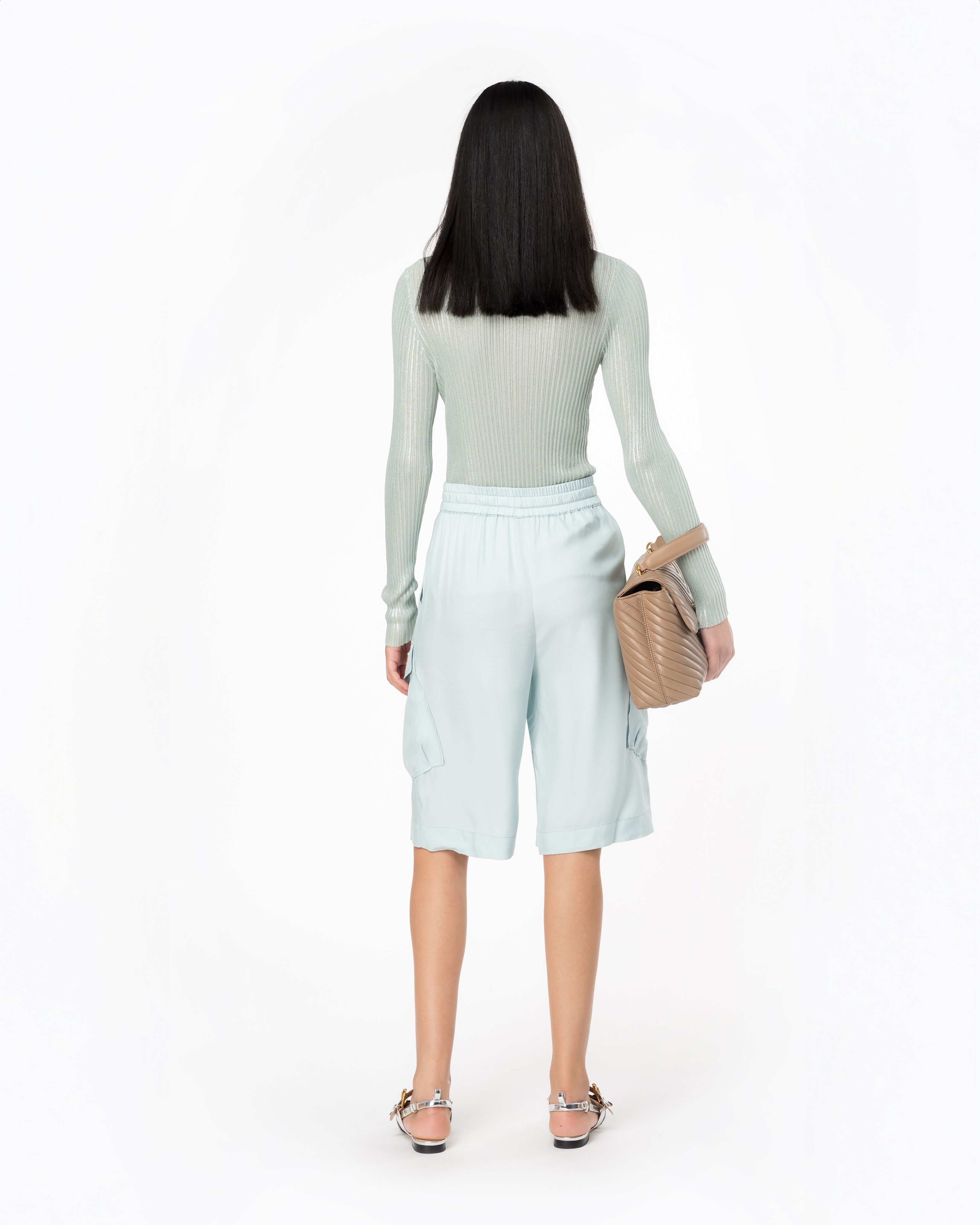 Shop Pinko Bermuda Cargo En Twill In Mist Grey