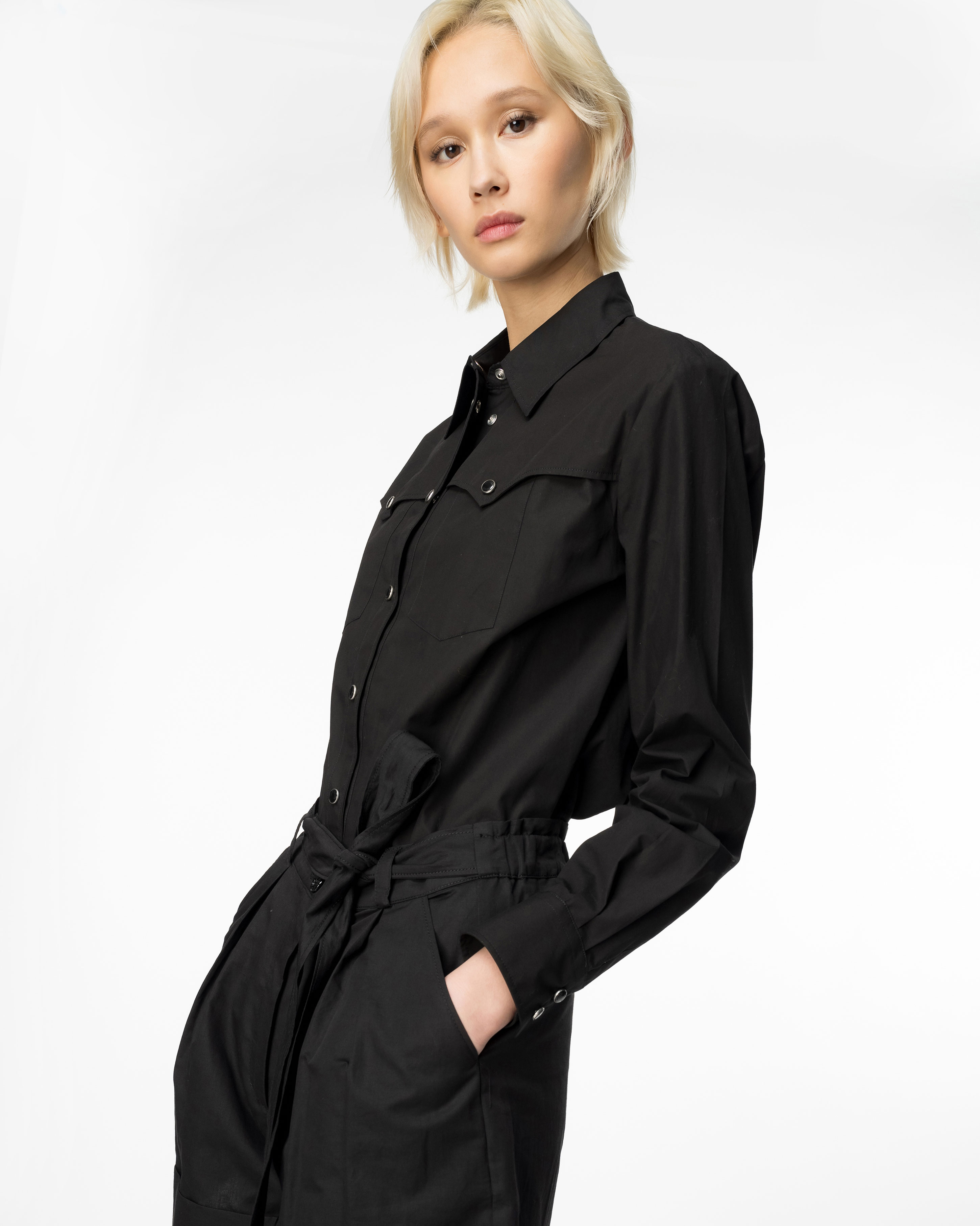 Shop Pinko Camicia Popeline Con Sprone A Punta In Noir Limousine