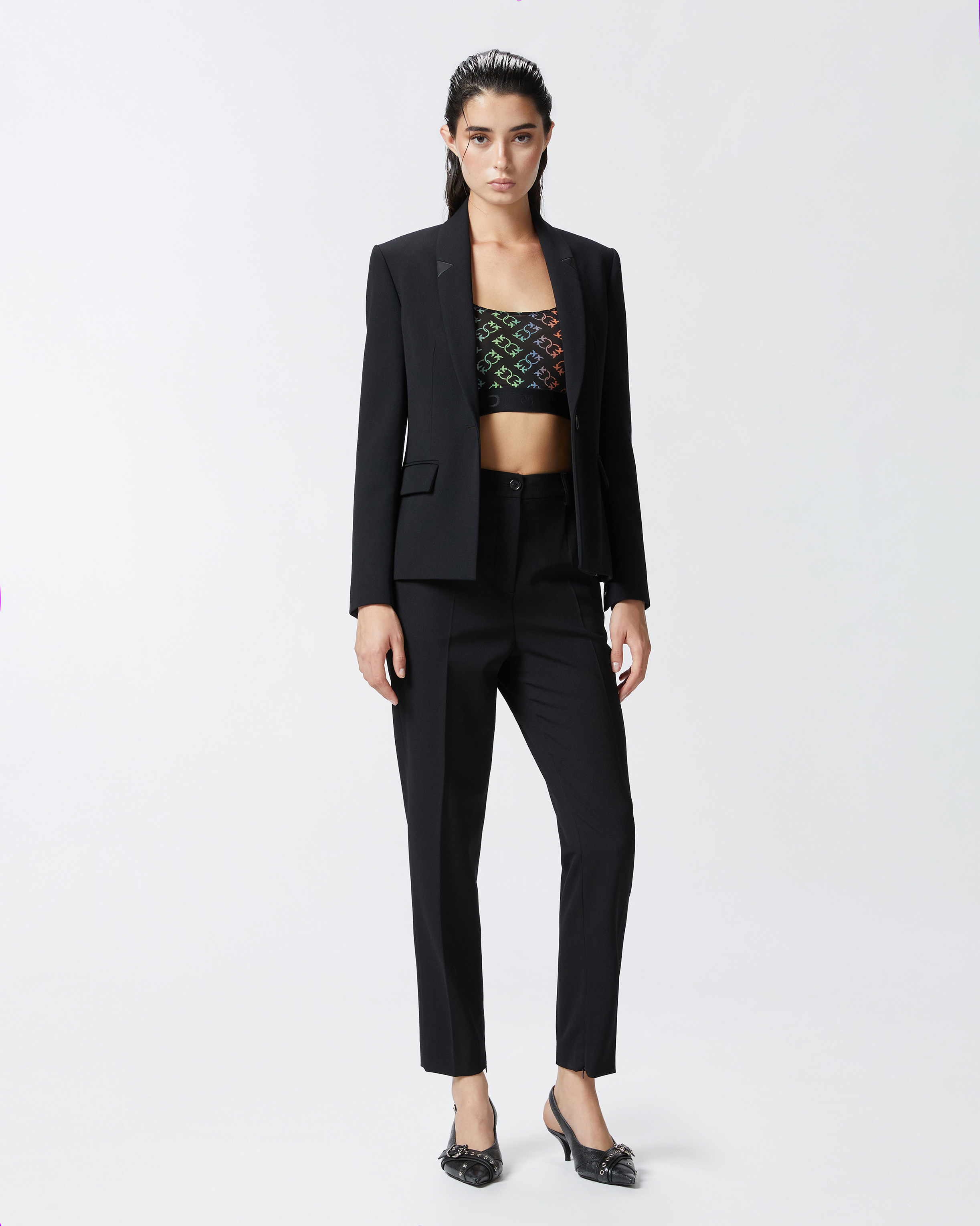 Pinko Slim-fit Elegant Trousers With Side Slits In Limo Black