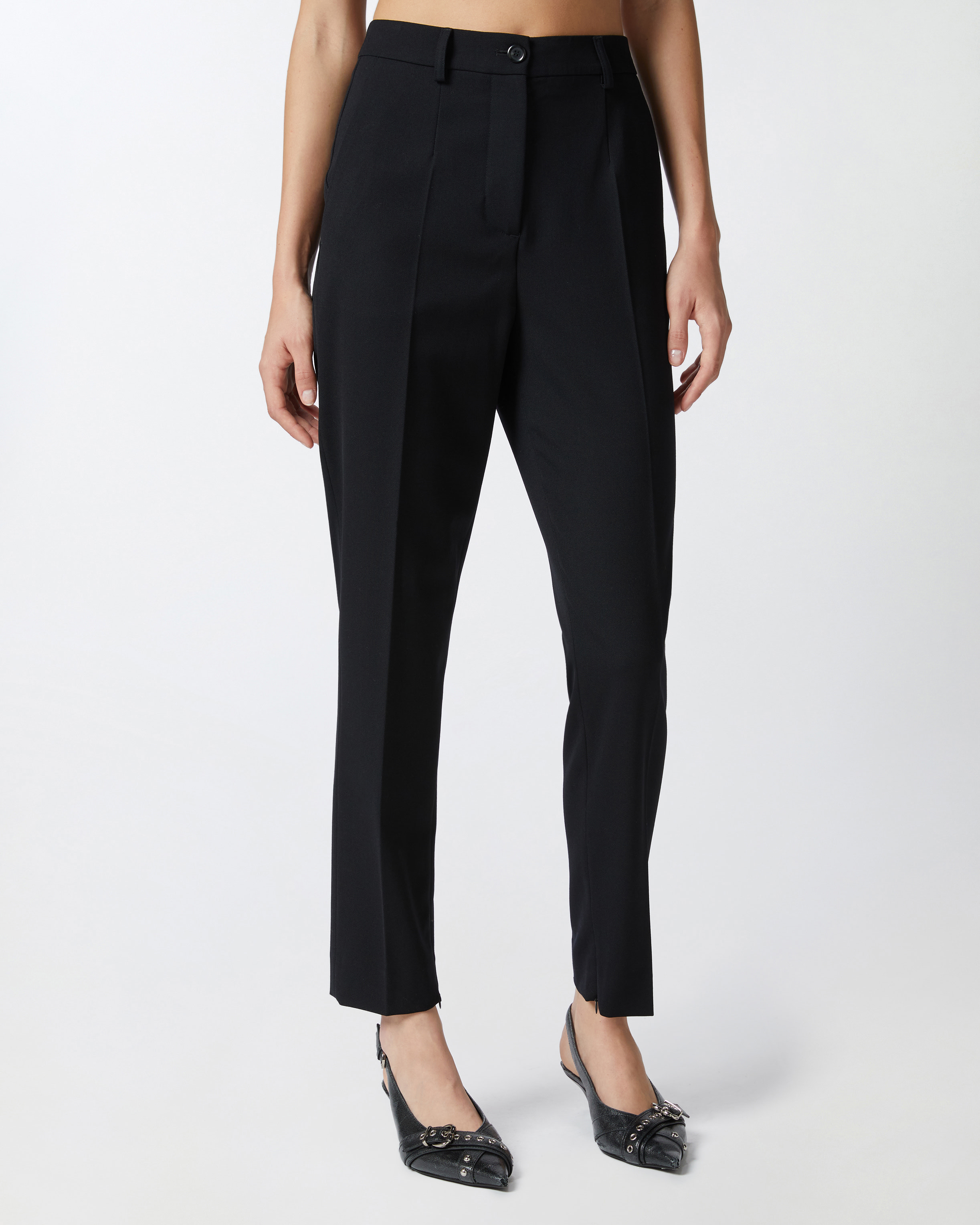 Pinko Slim-fit Elegant Trousers With Side Slits In Limo Black