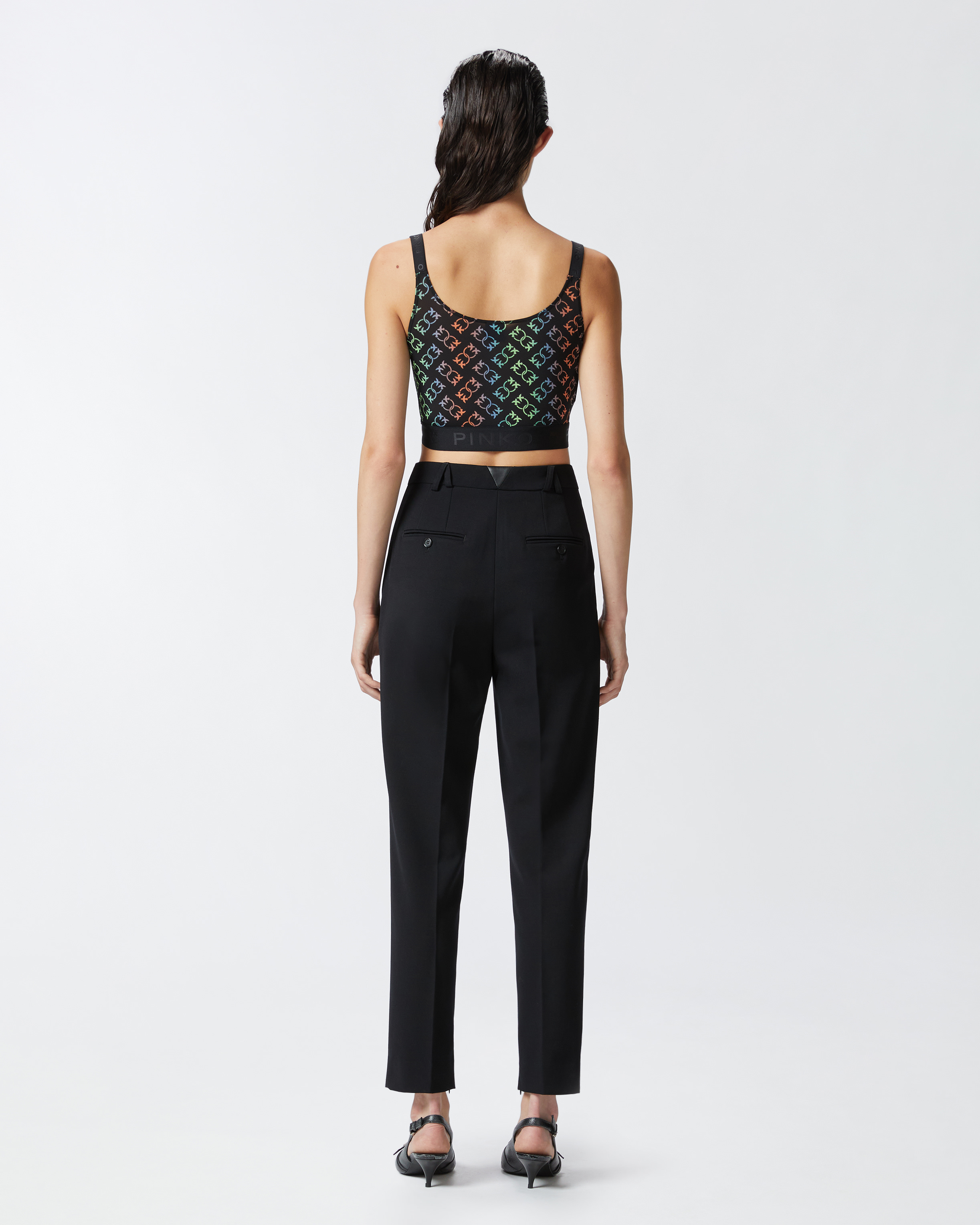 Pinko Slim-fit Elegant Trousers With Side Slits In Limo Black