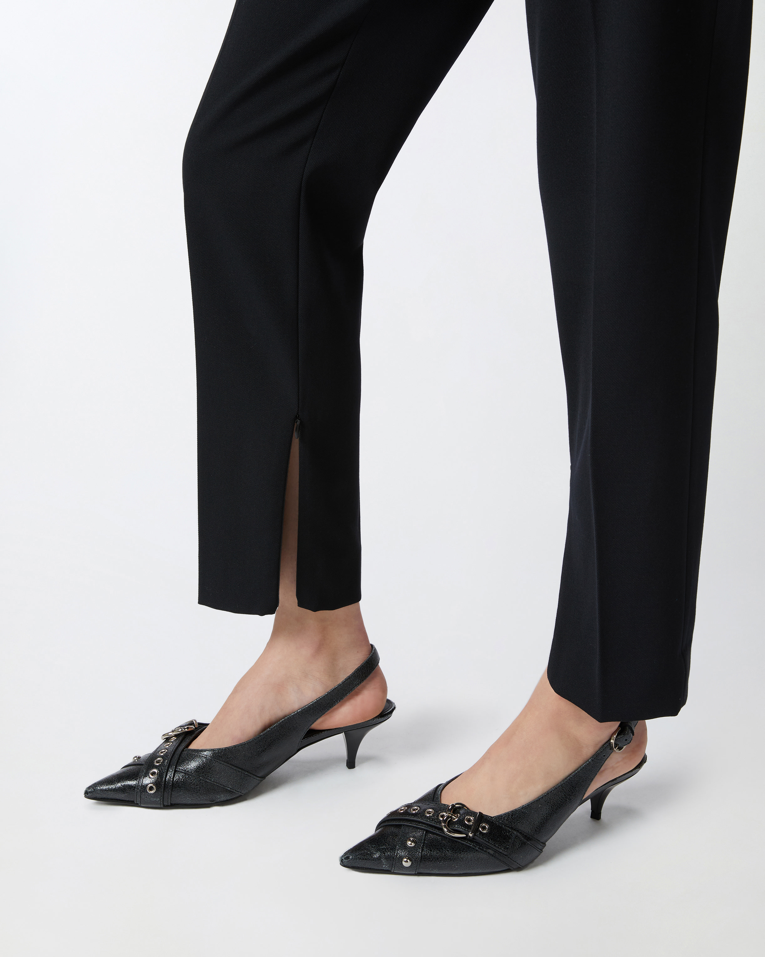 Pinko Slim-fit Elegant Trousers With Side Slits In Limo Black