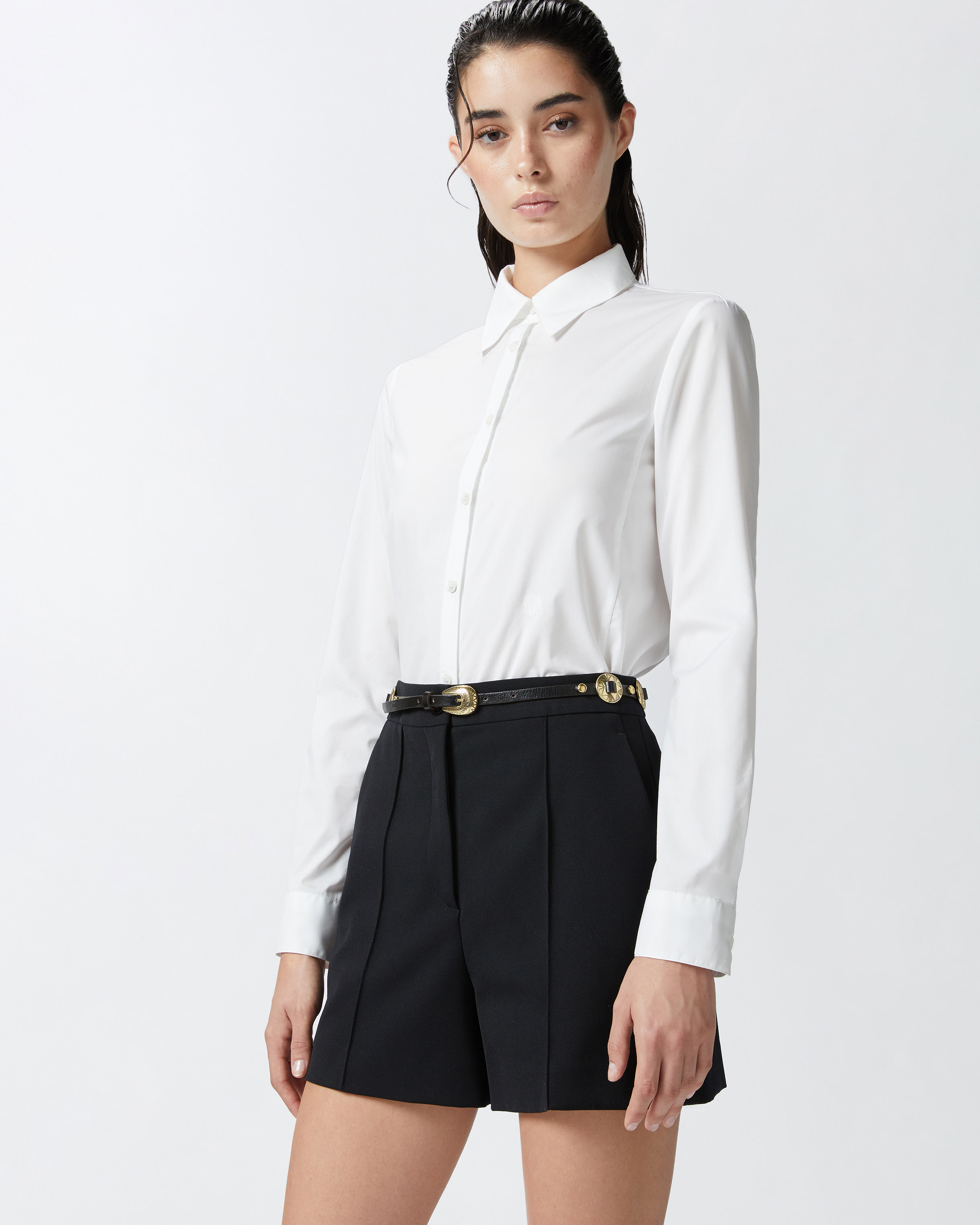 Узкая рубашка из эластичного поплина с вышивкой - БЕЛЫЙ - large