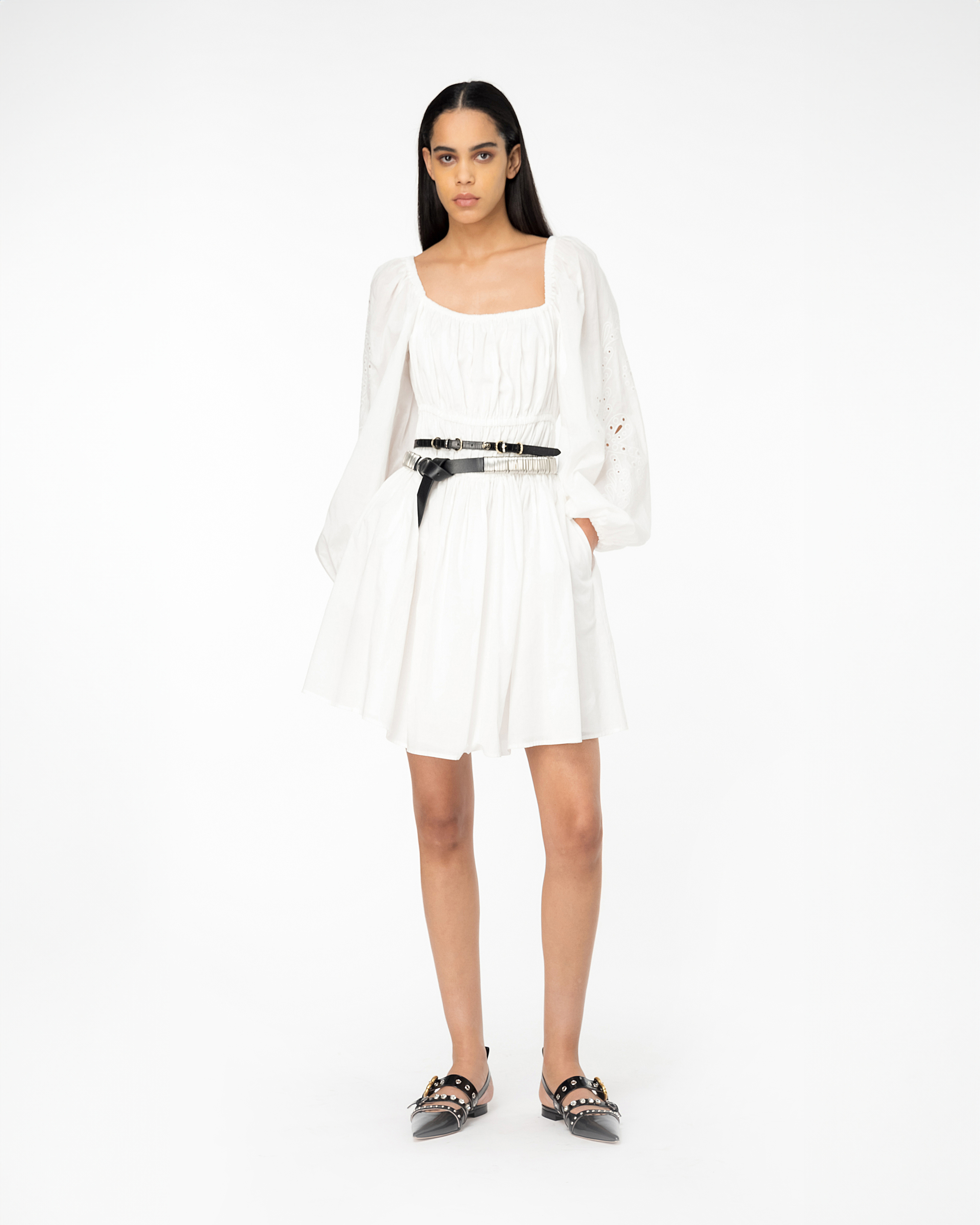 Shop Pinko Mini-robe Avec Broderie Anglaise Style Western In Snow White