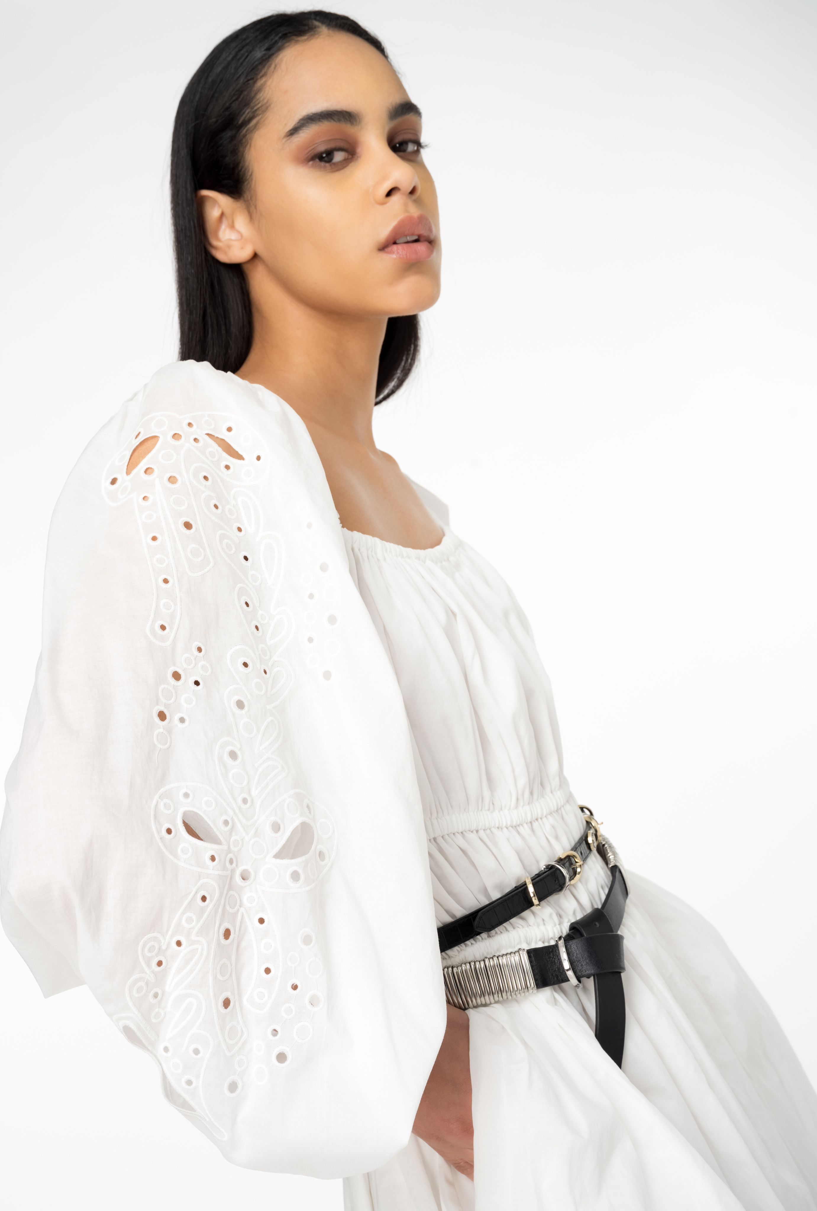 Shop Pinko Mini-robe Avec Broderie Anglaise Style Western In Snow White