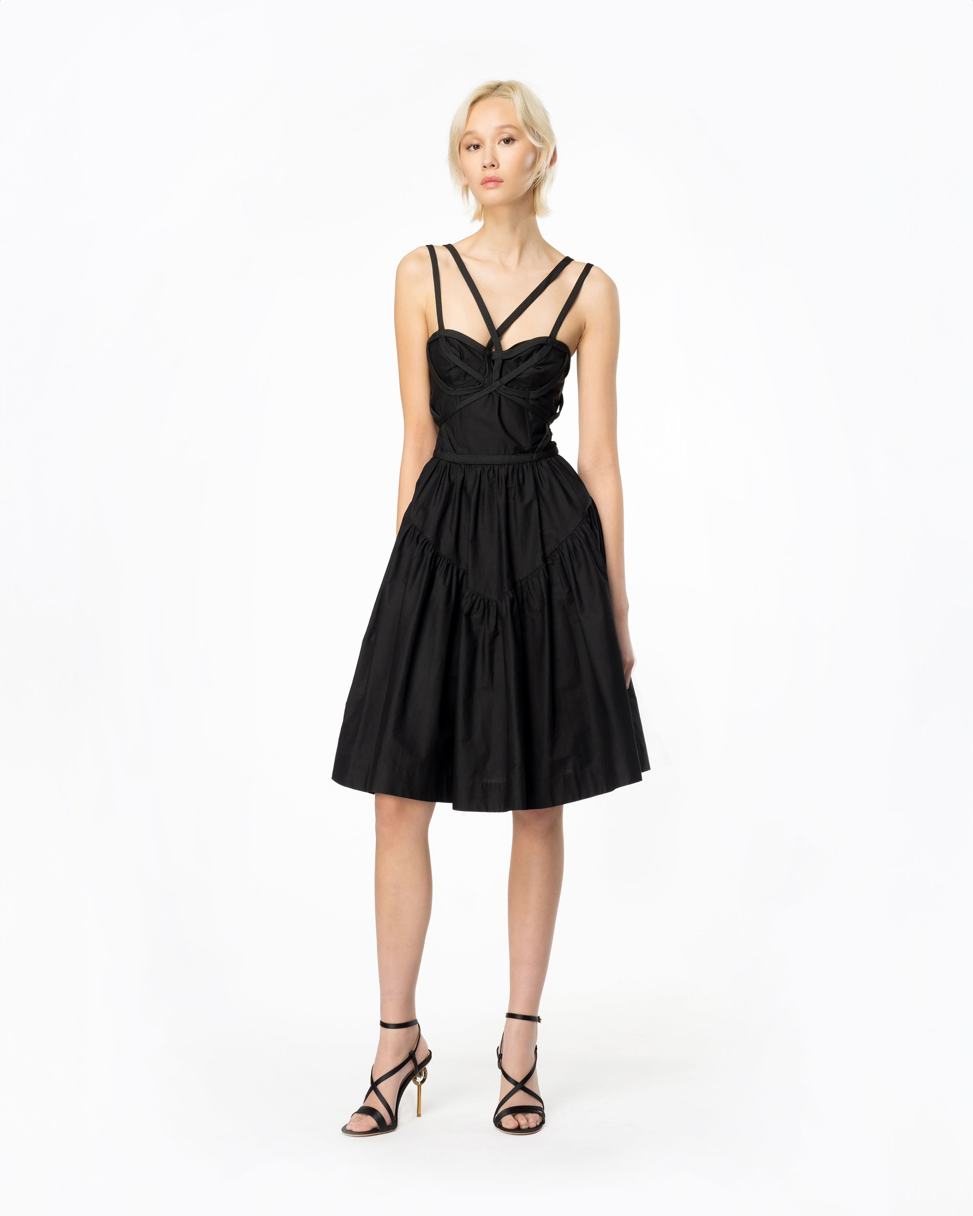 Shop Pinko Poplin Dress With Bustier Lacing In Limo Black