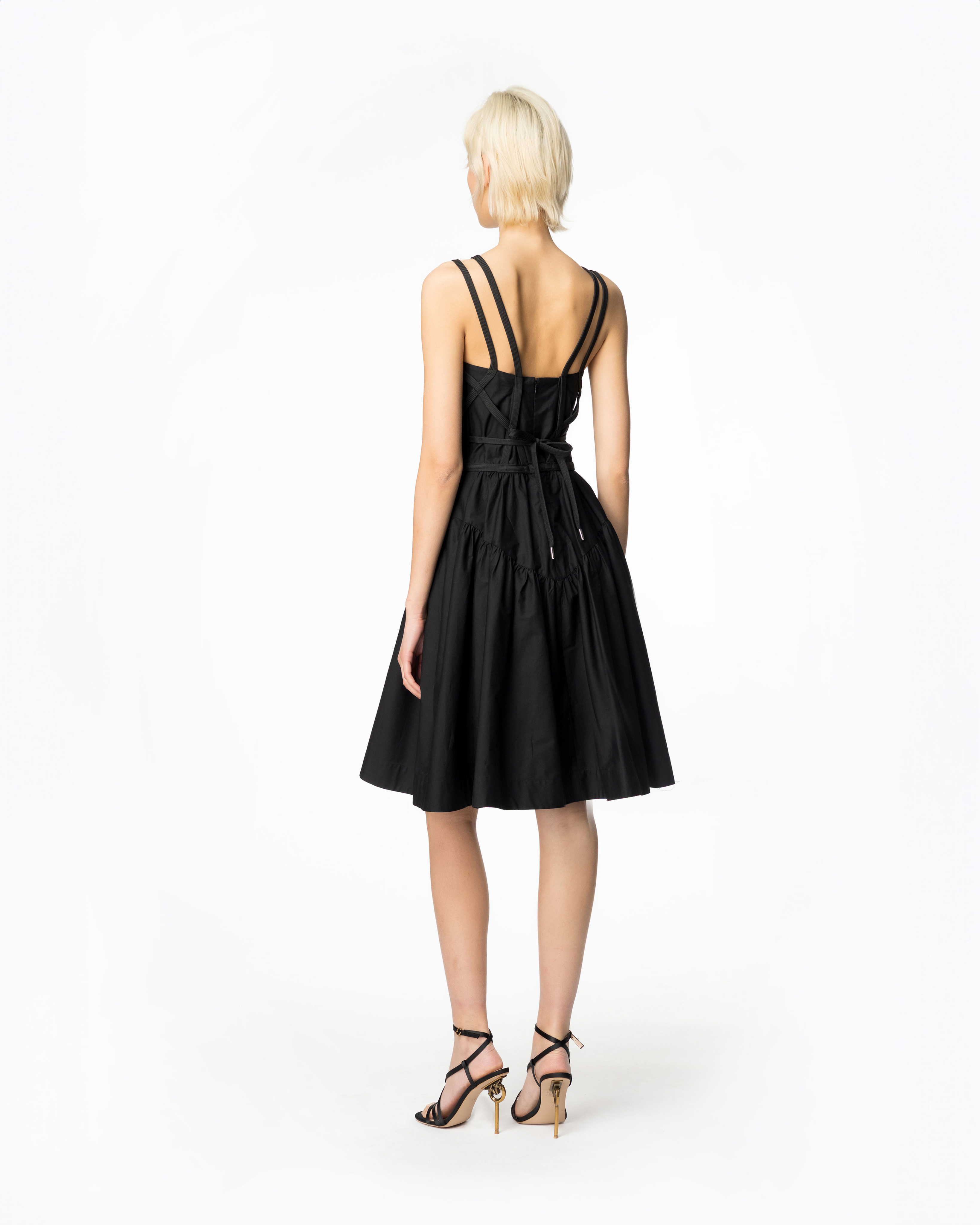 Shop Pinko Poplin Dress With Bustier Lacing In Limo Black