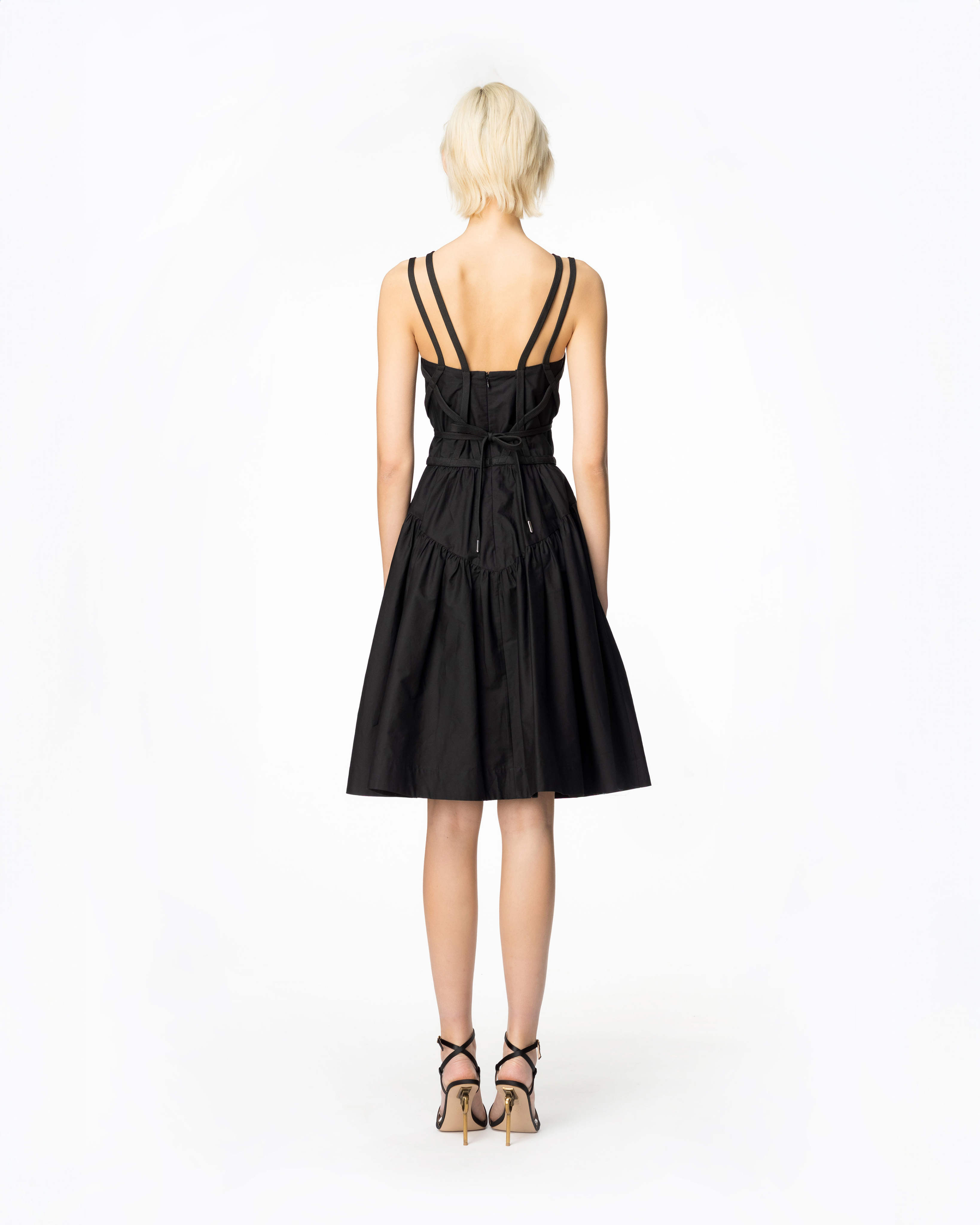 Shop Pinko Poplin Dress With Bustier Lacing In Limo Black