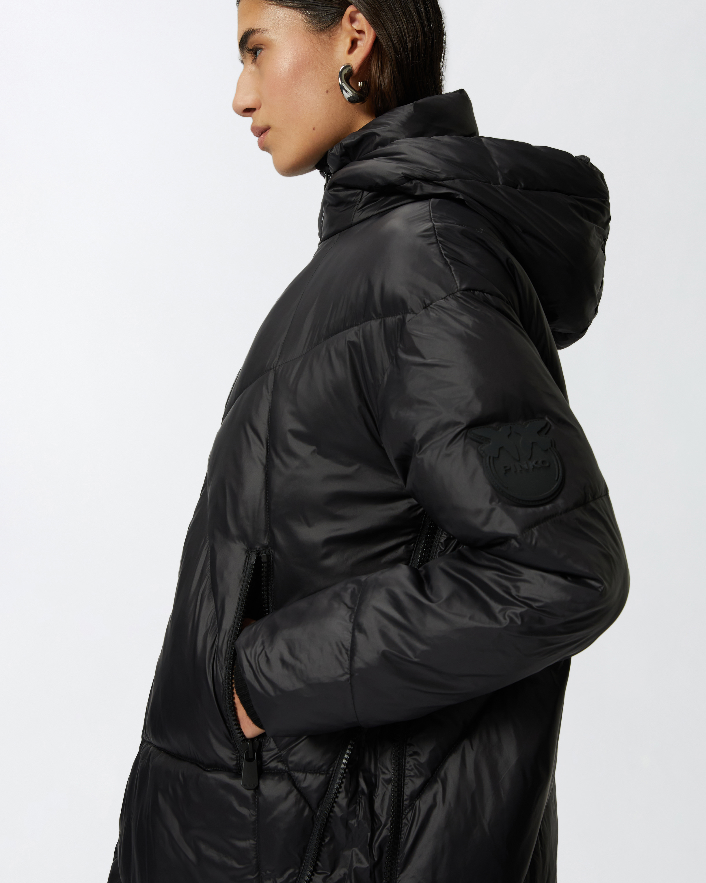 Technical canvas padded puffer jacket with hood PINKO Technical canvas padded puffer jacket with hood PINKO