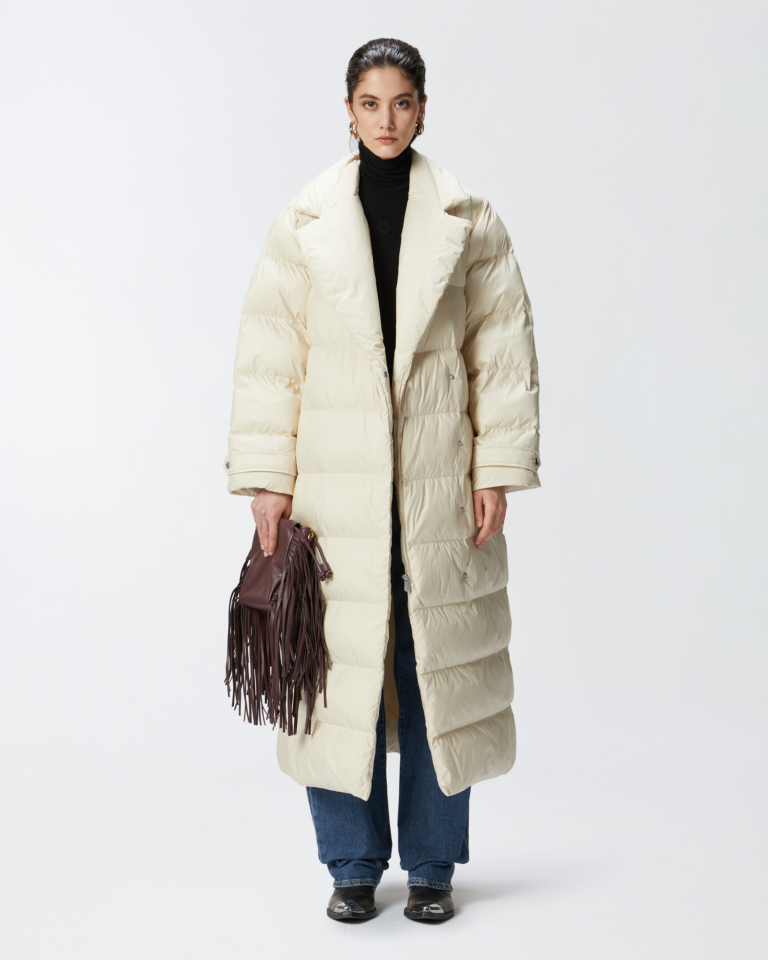Pinko Taccuino Puffer Coat In Oyster Grey