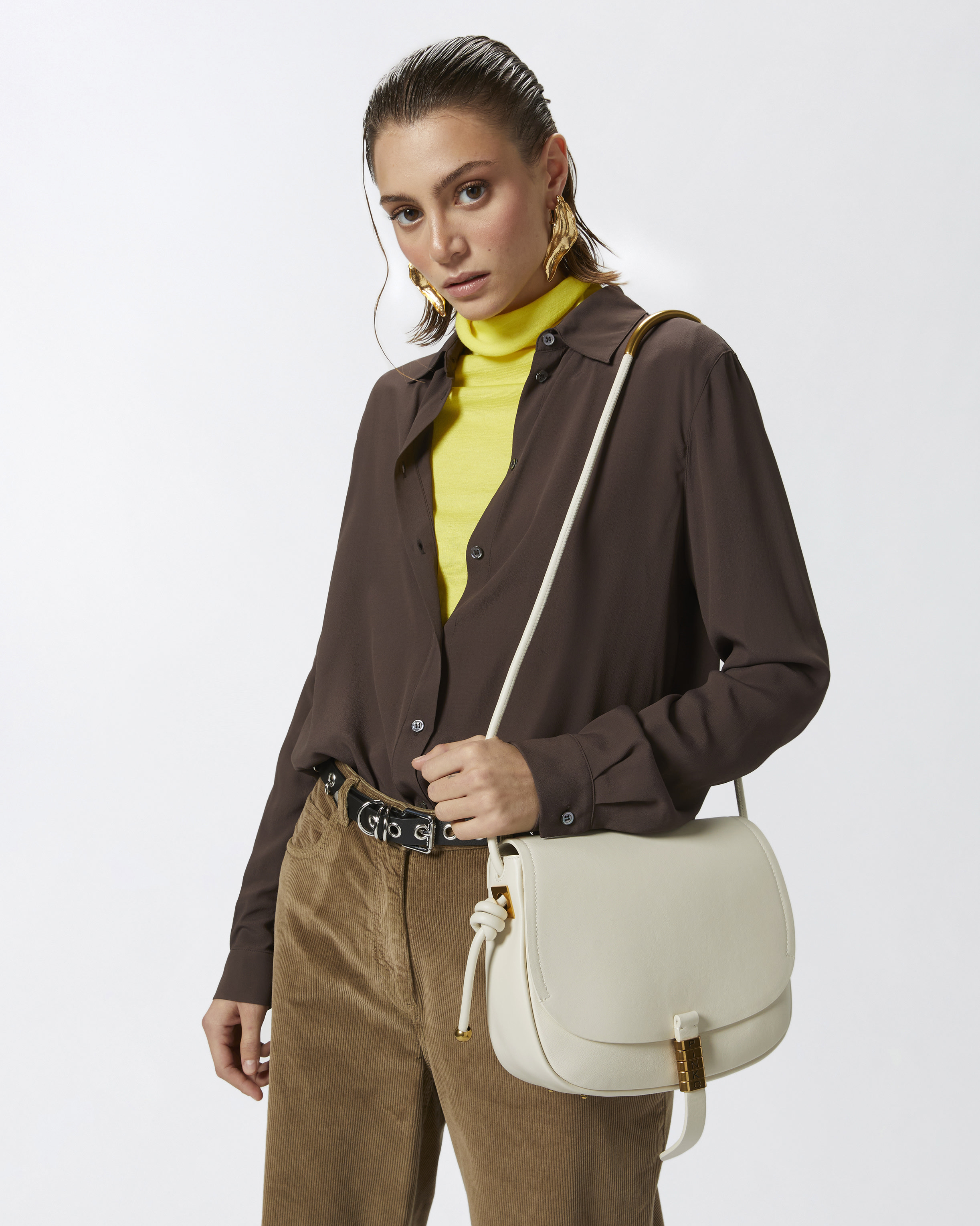 Pinko Large Saddle Cross Body Bag In Blanc+blanc-or Antique